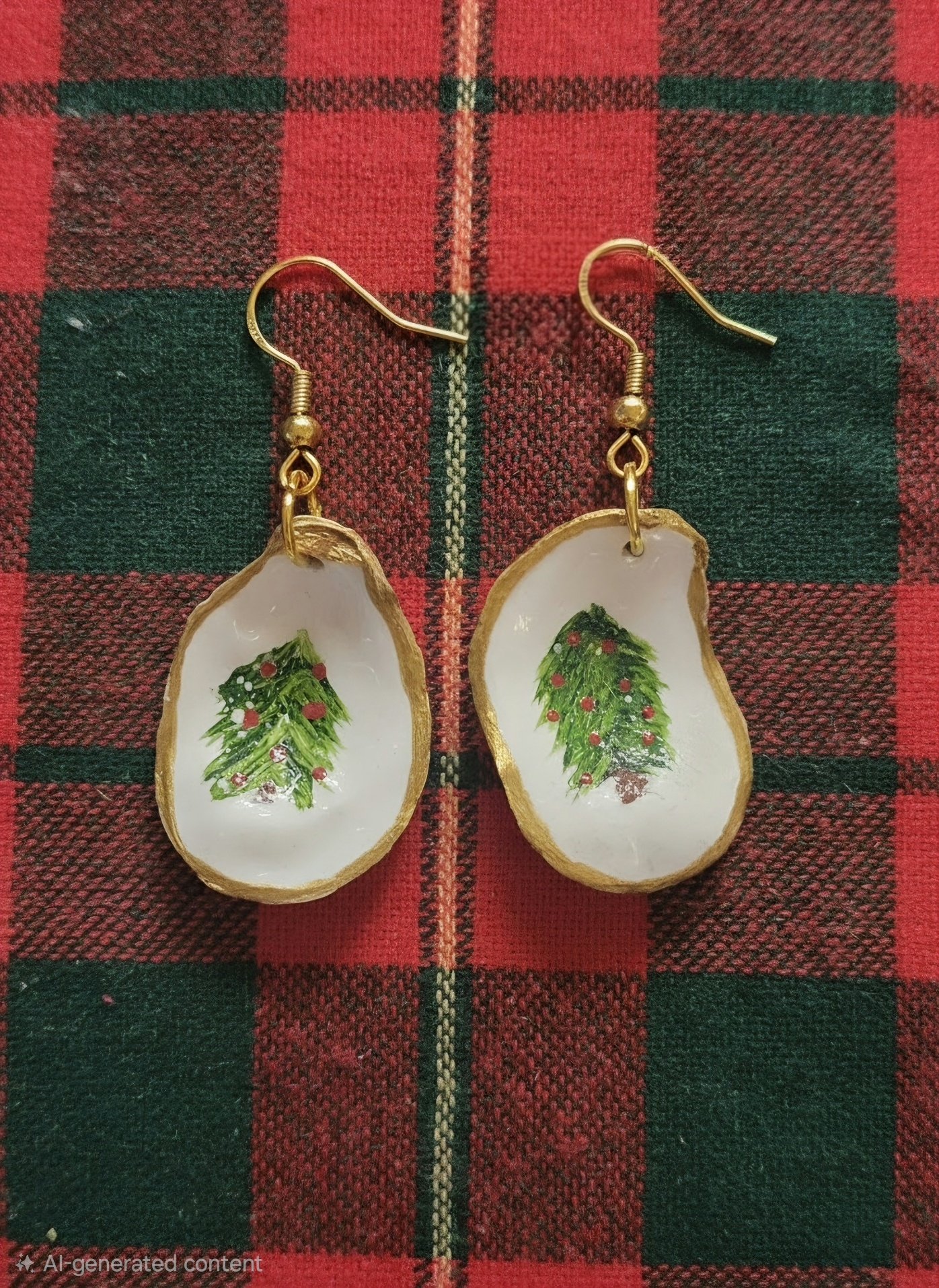 Snowy Christmas Tree Oyster Shell Earrings