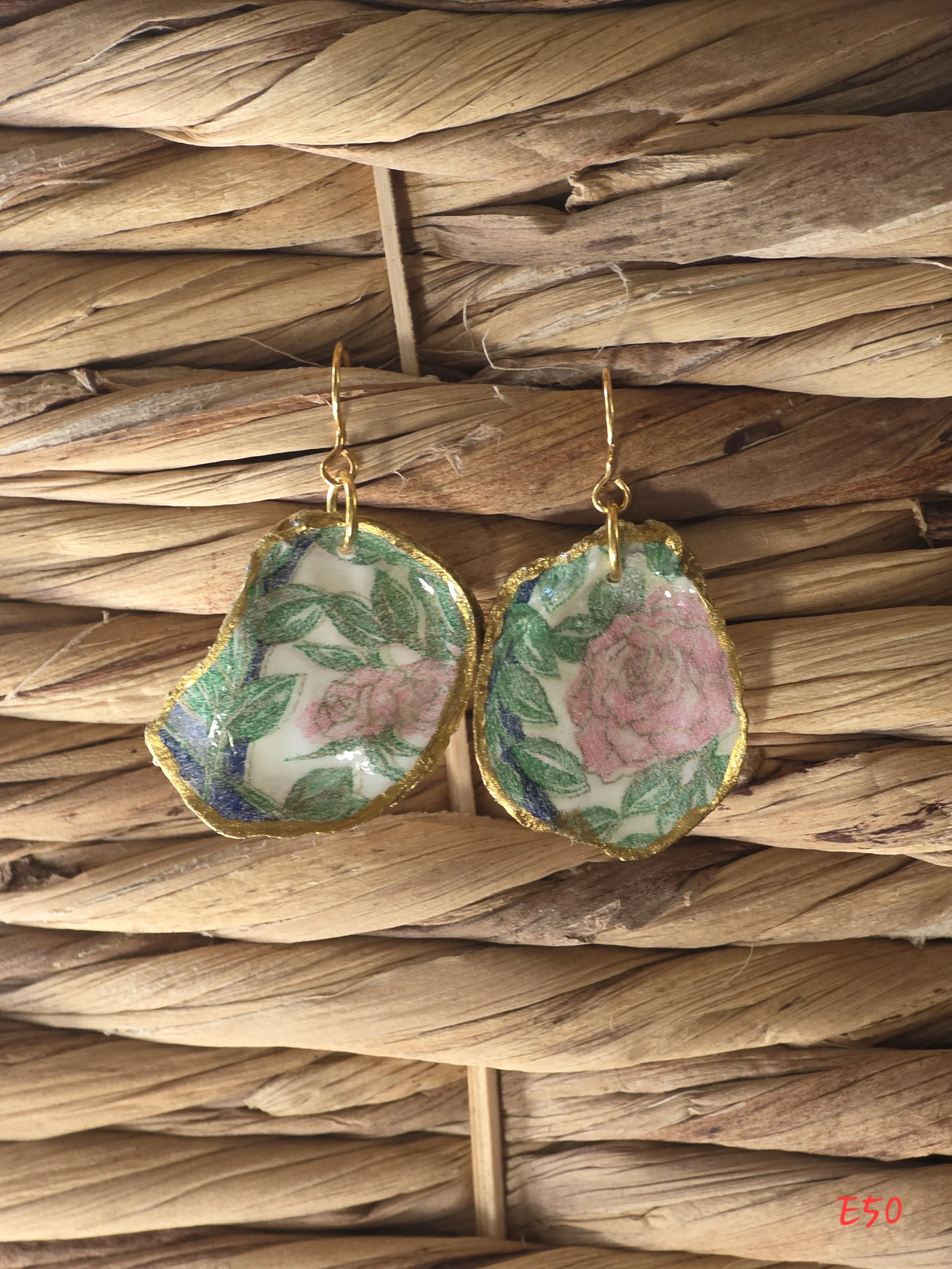 Pink Rose Oyster Shell Earrings