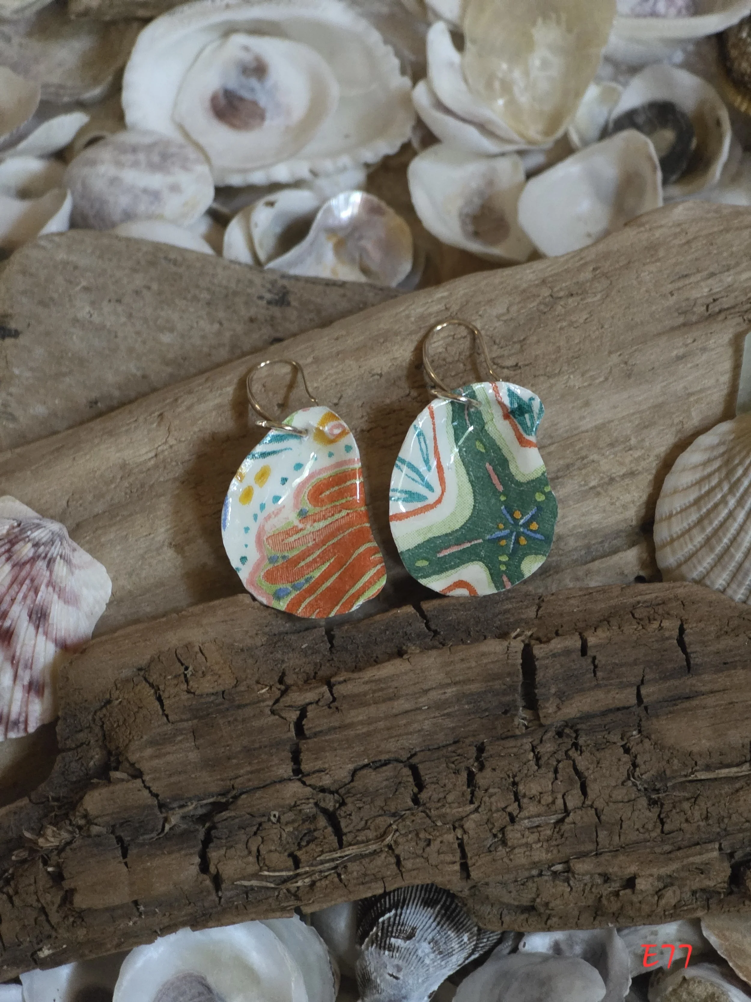 Green/Orange Starfish Oyster Shell Earrings