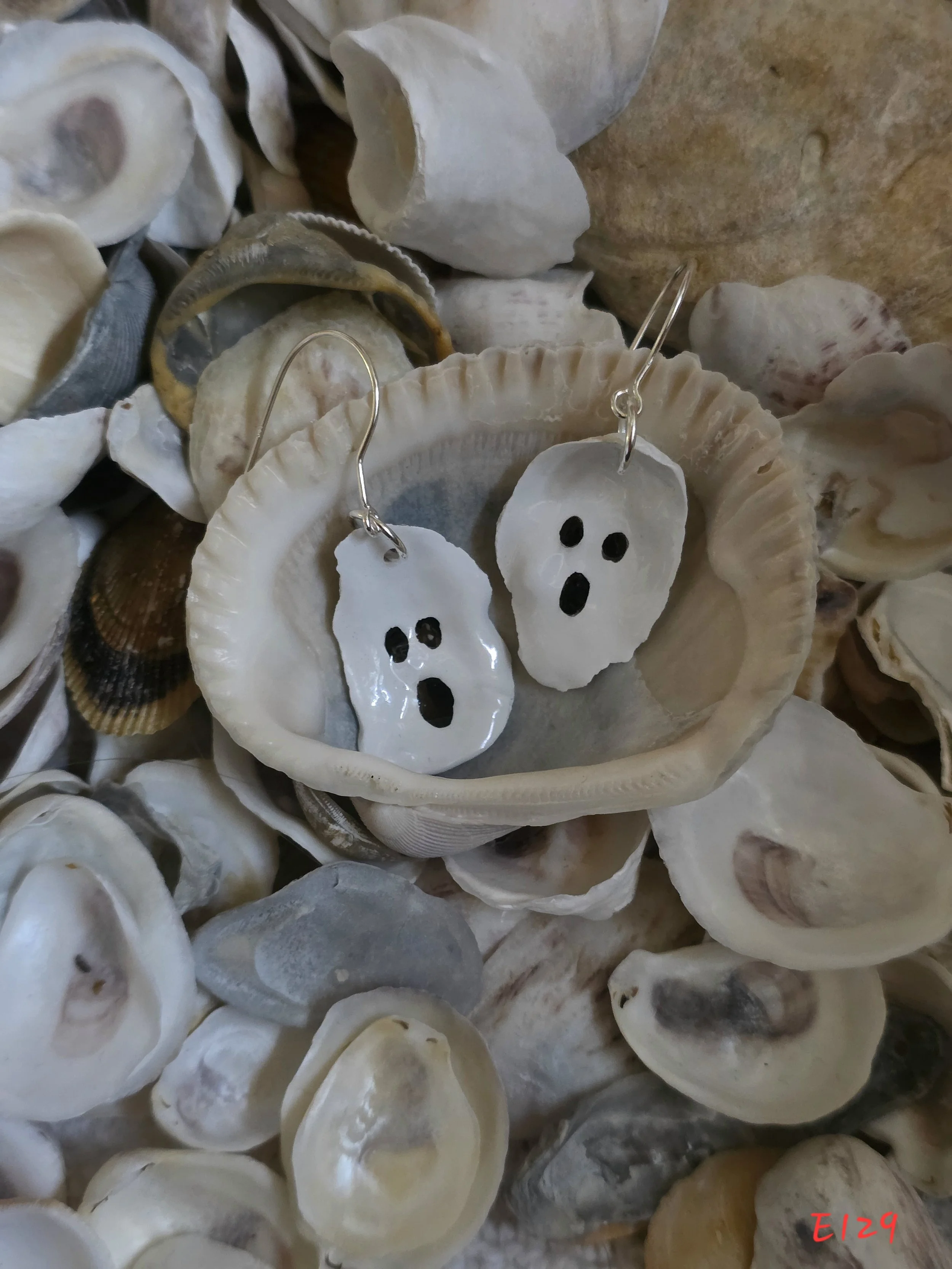Mini Ghost Oyster Shell Earrings