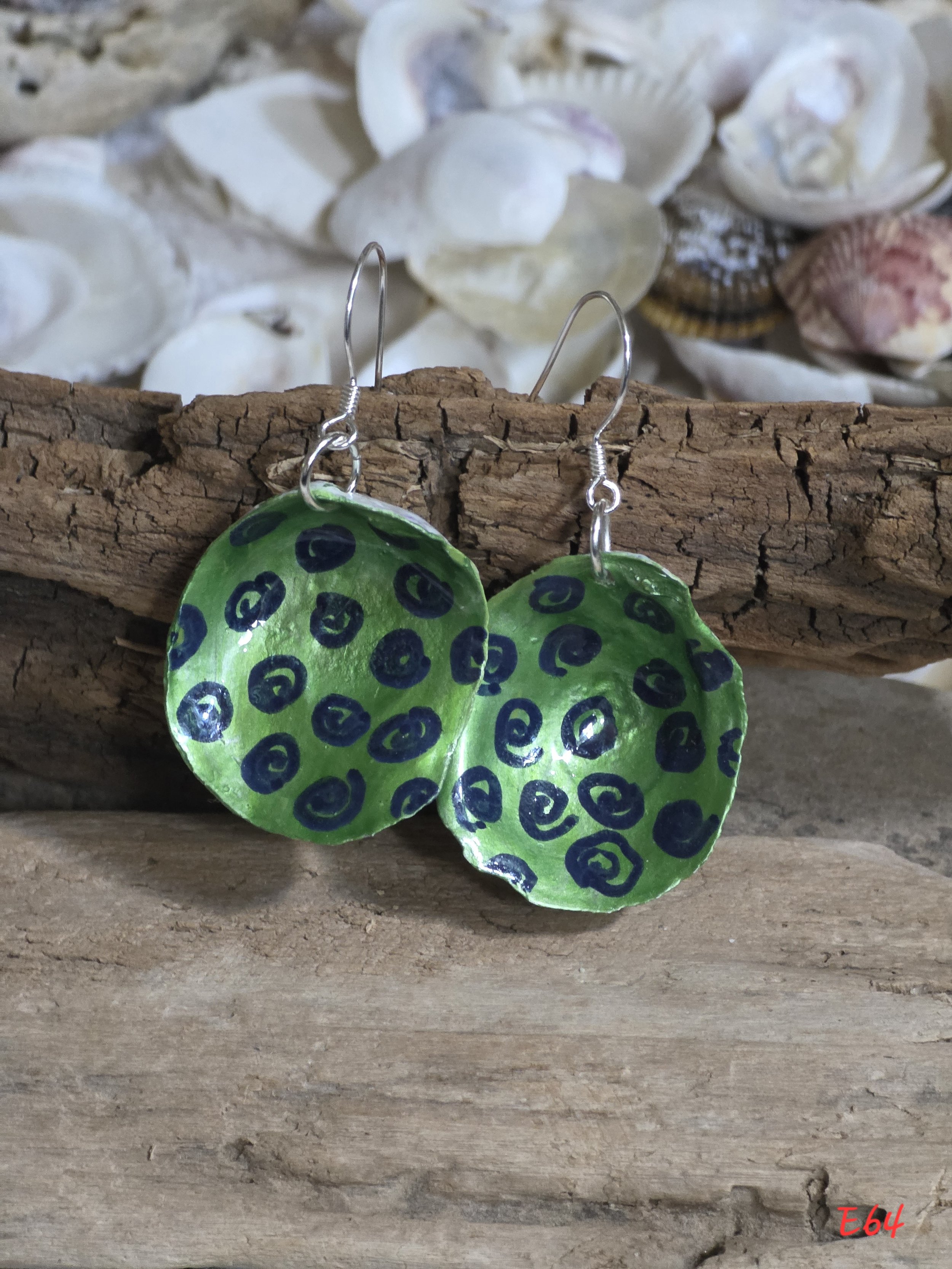 Green Swirl Oyster Shell Earrings