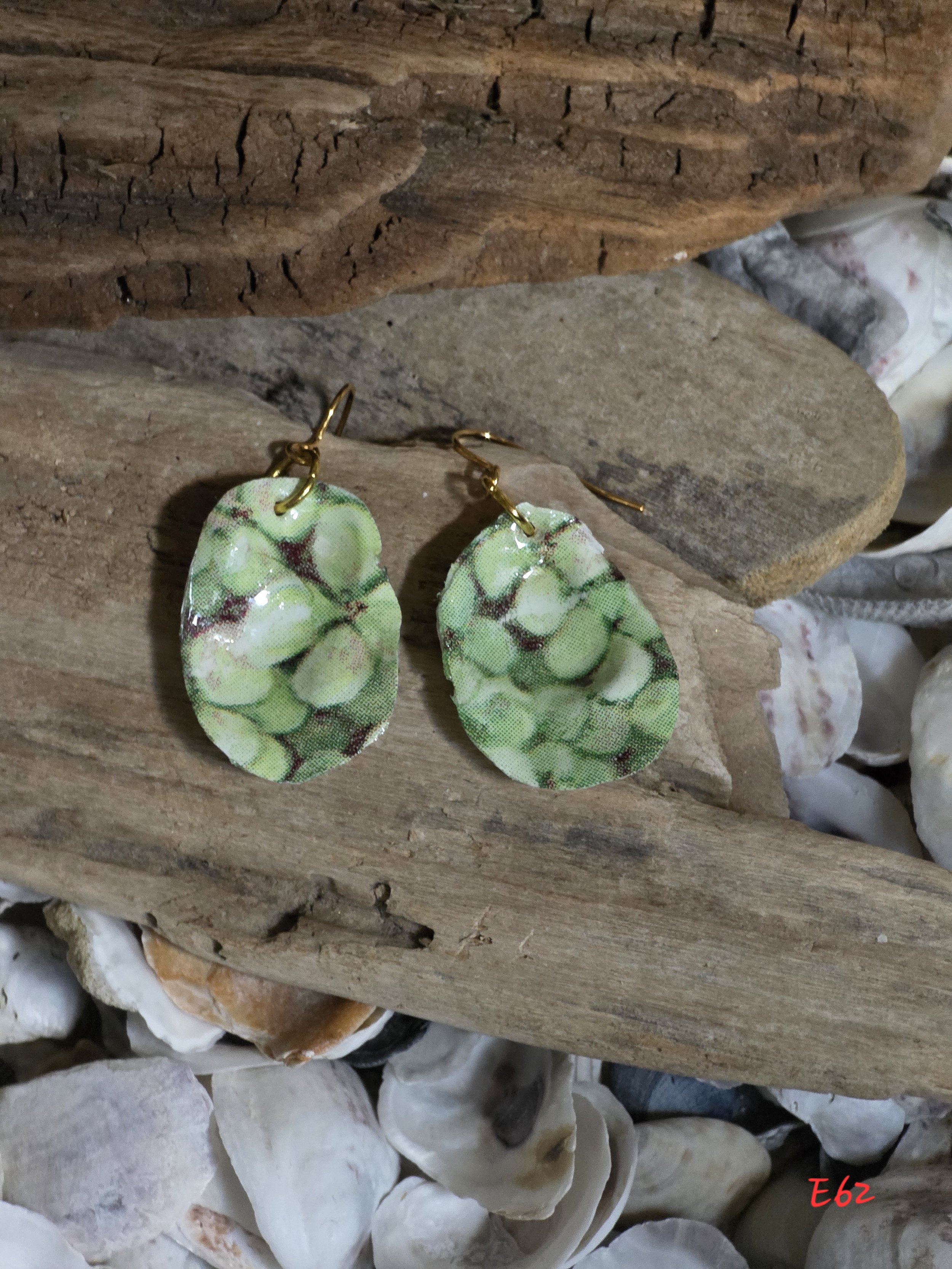 Green Hydrangea Oyster Shell Earrings