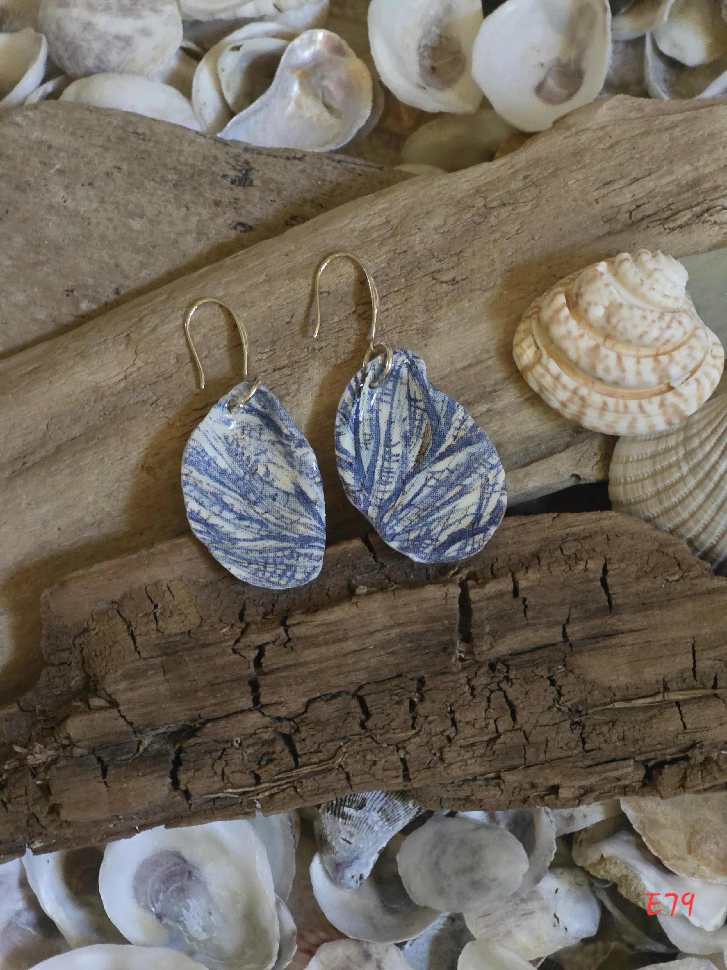 Blue Coral Reef  Oyster Shell Earrings