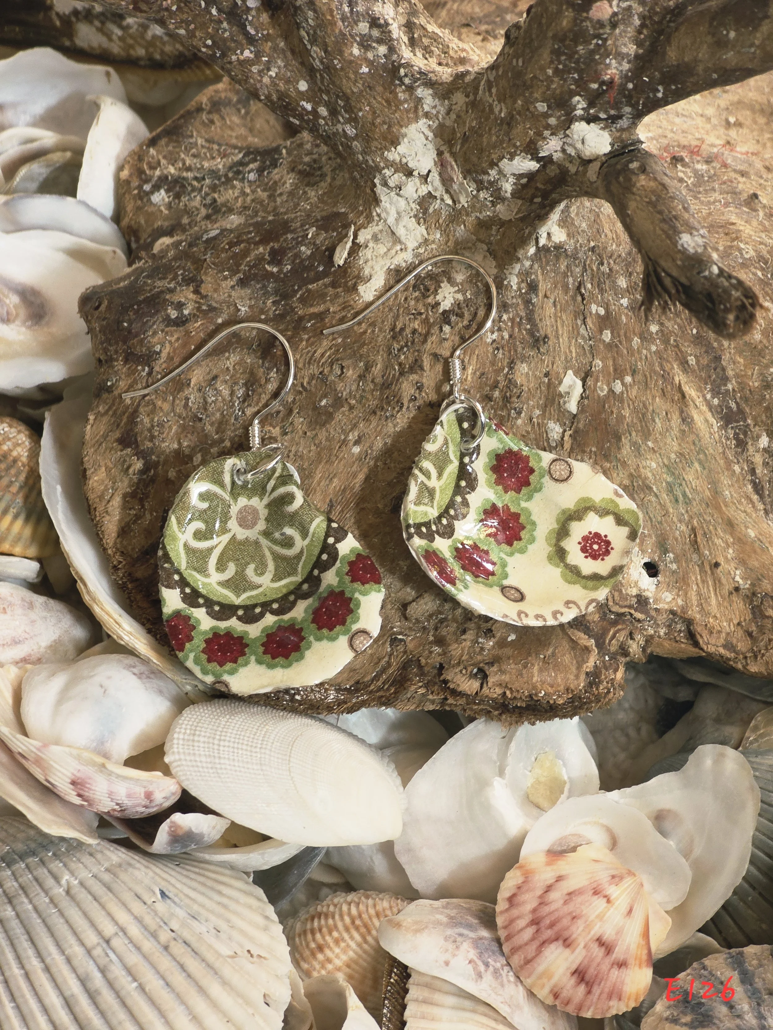 Green Flower Burst Oyster Shell Earrings