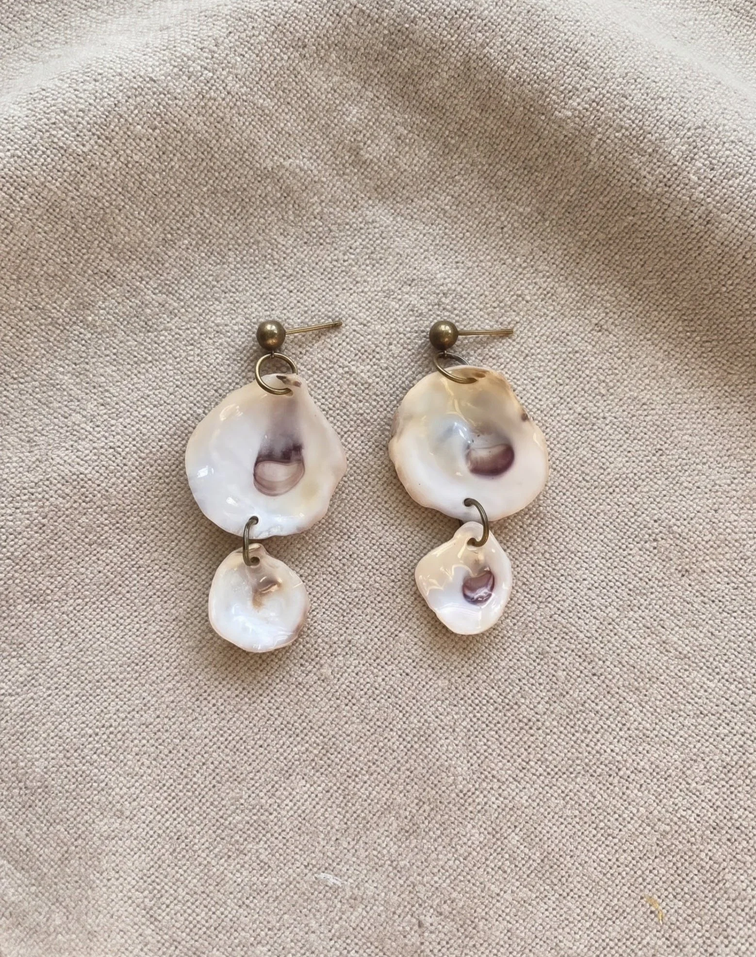 Natural Double Oyster Shell Earrings