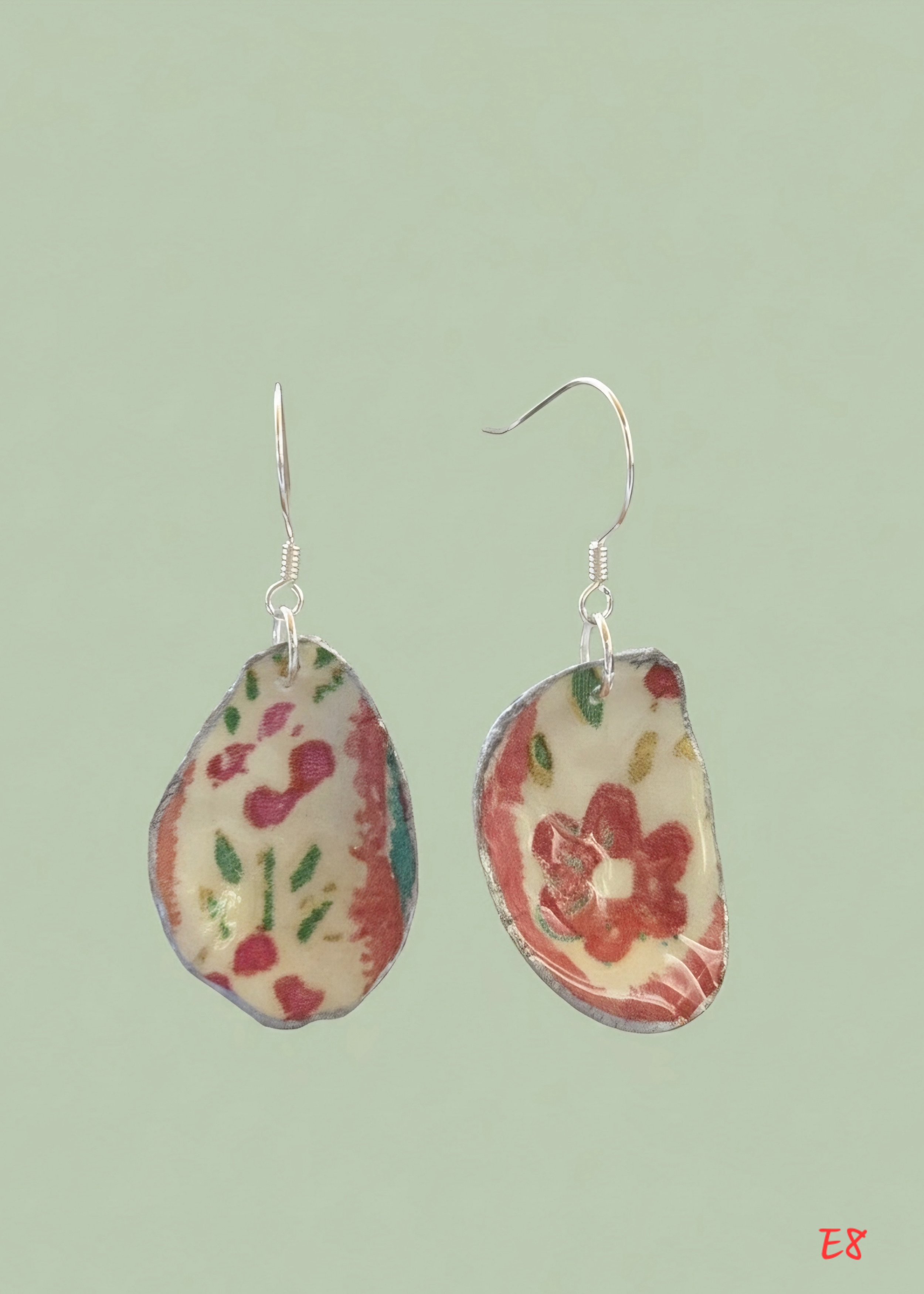Pink Flower Silver Trim Oyster Shell Earrings