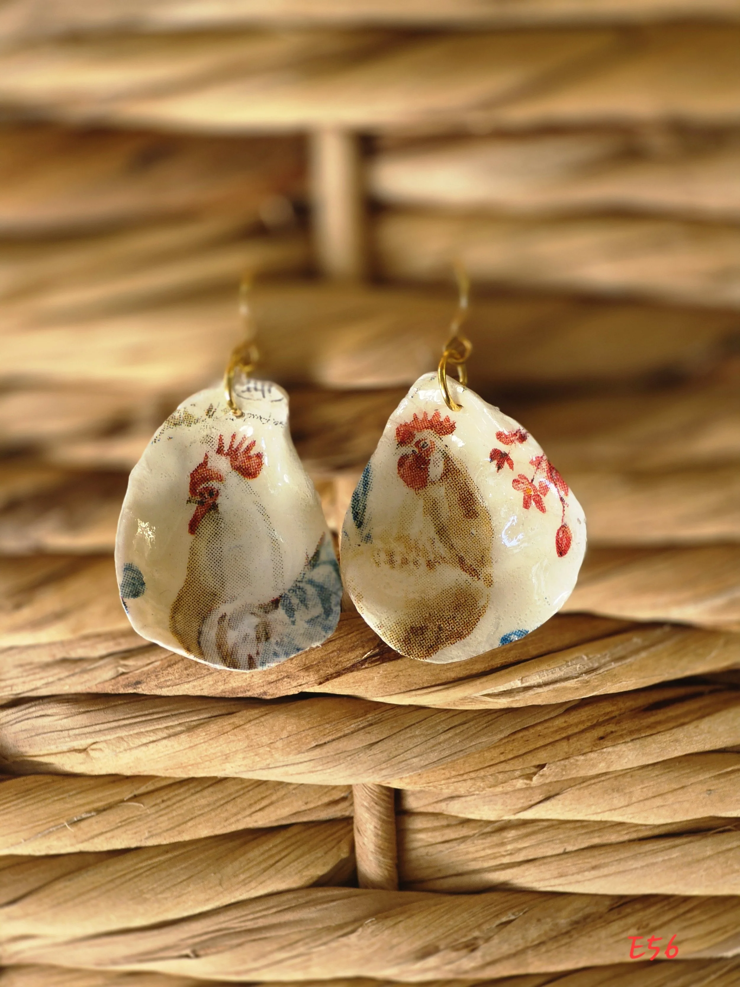 Floral Chicken Oyster Shell Earrings
