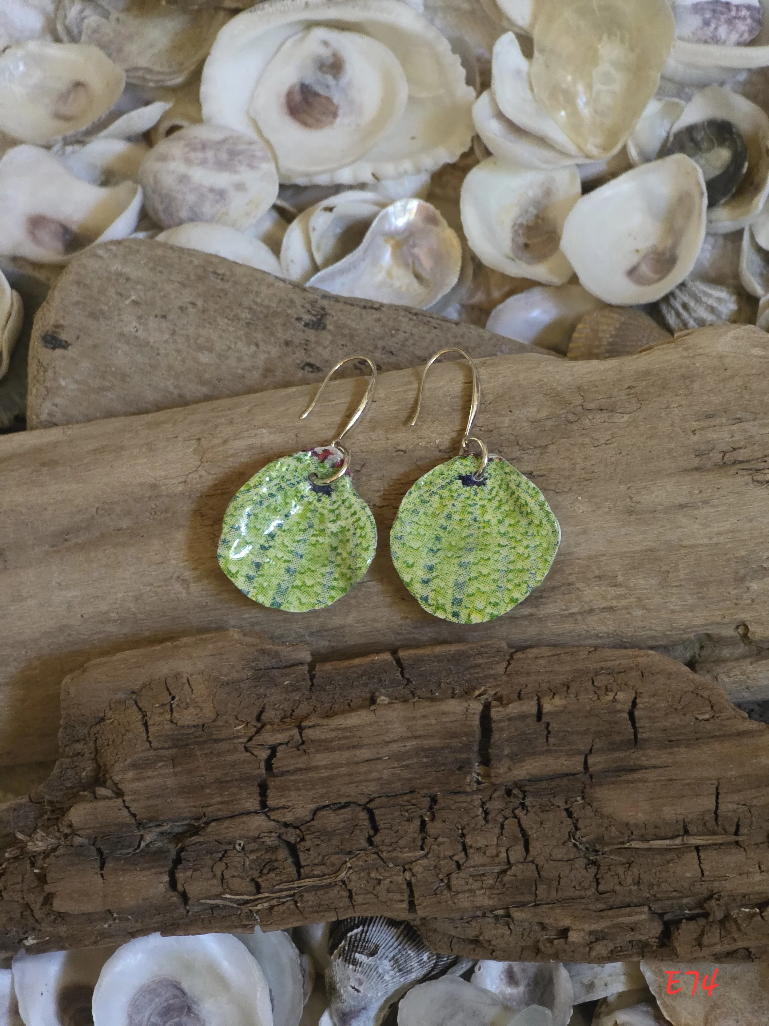 Green Urchin Oyster Shell Earrings