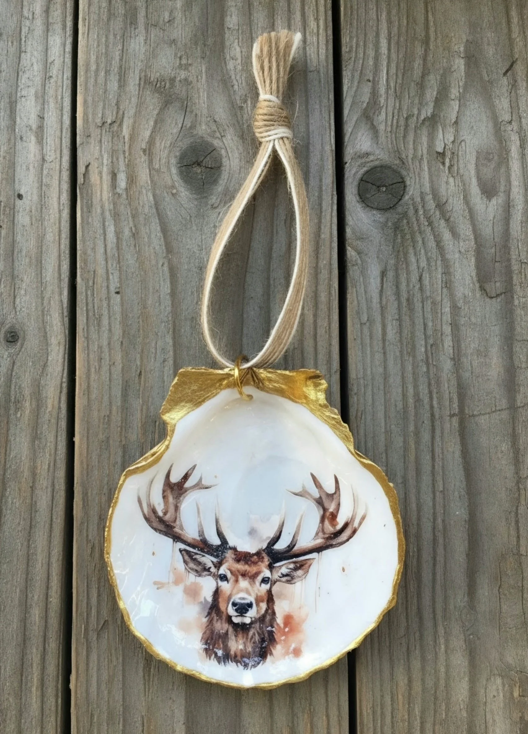Rustic Buck Scallop Shell Ornament