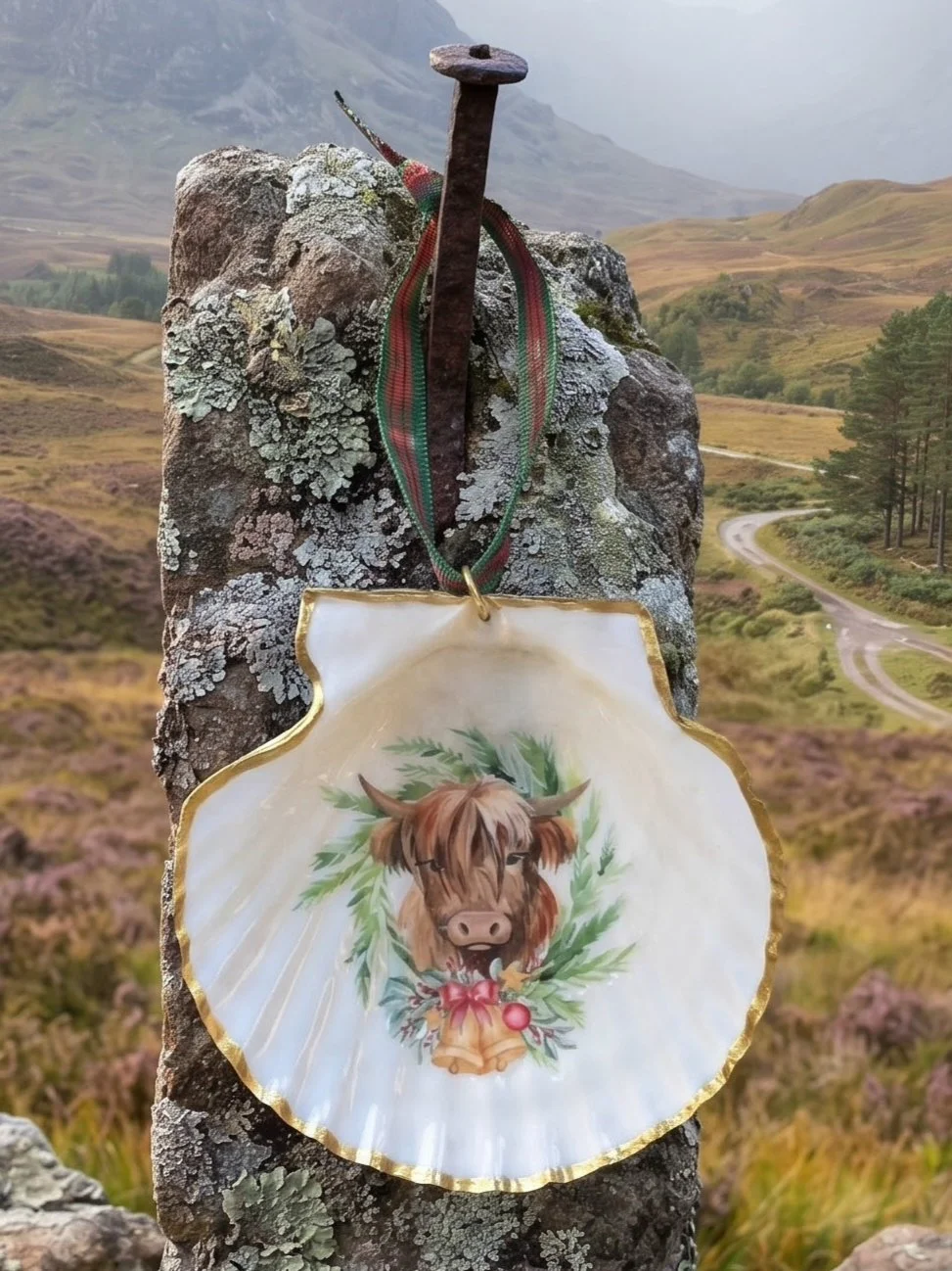 Highland Cow Scallop Shell Ornament