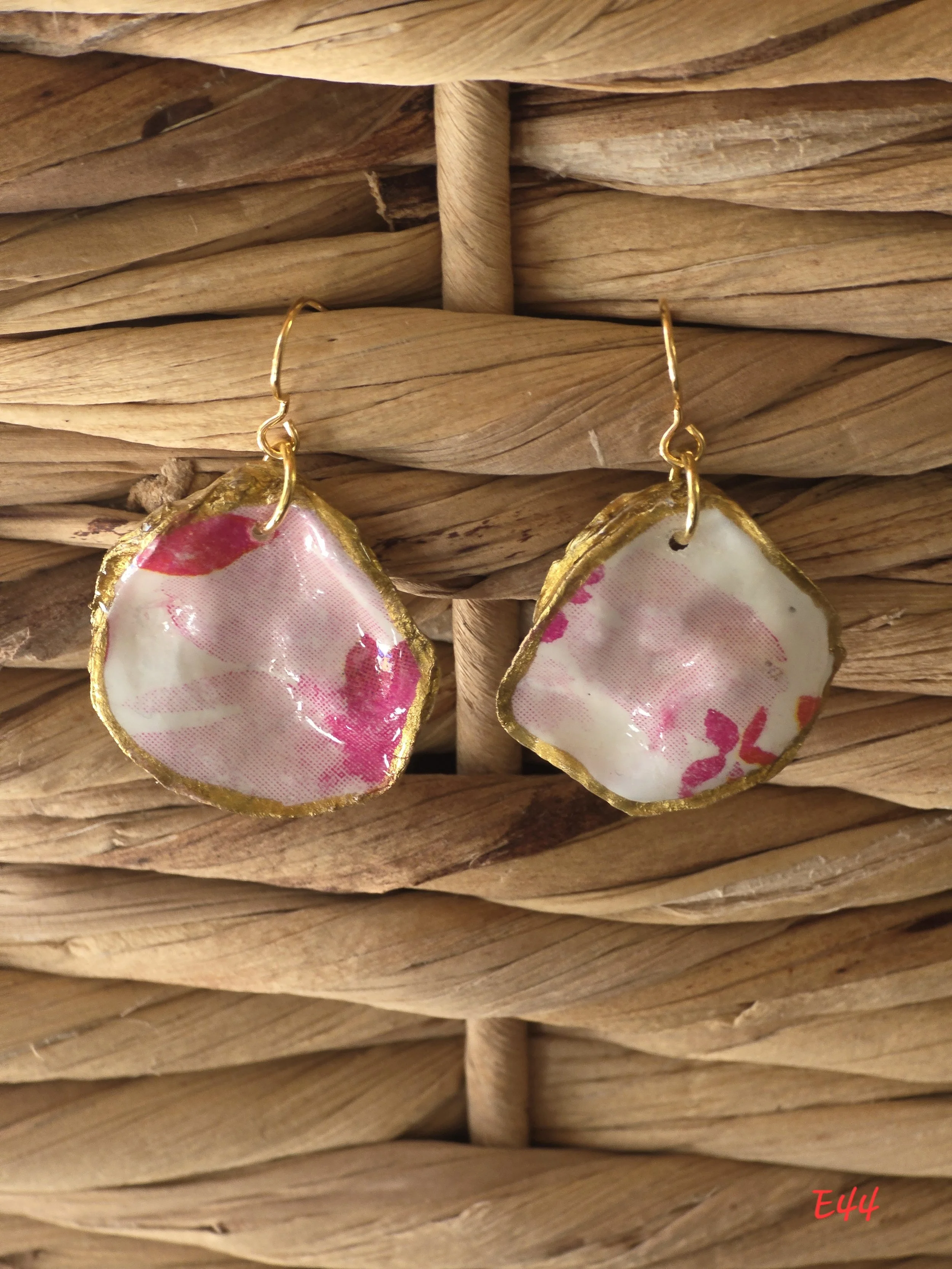 Pink Flower Oyster Shell Earrings