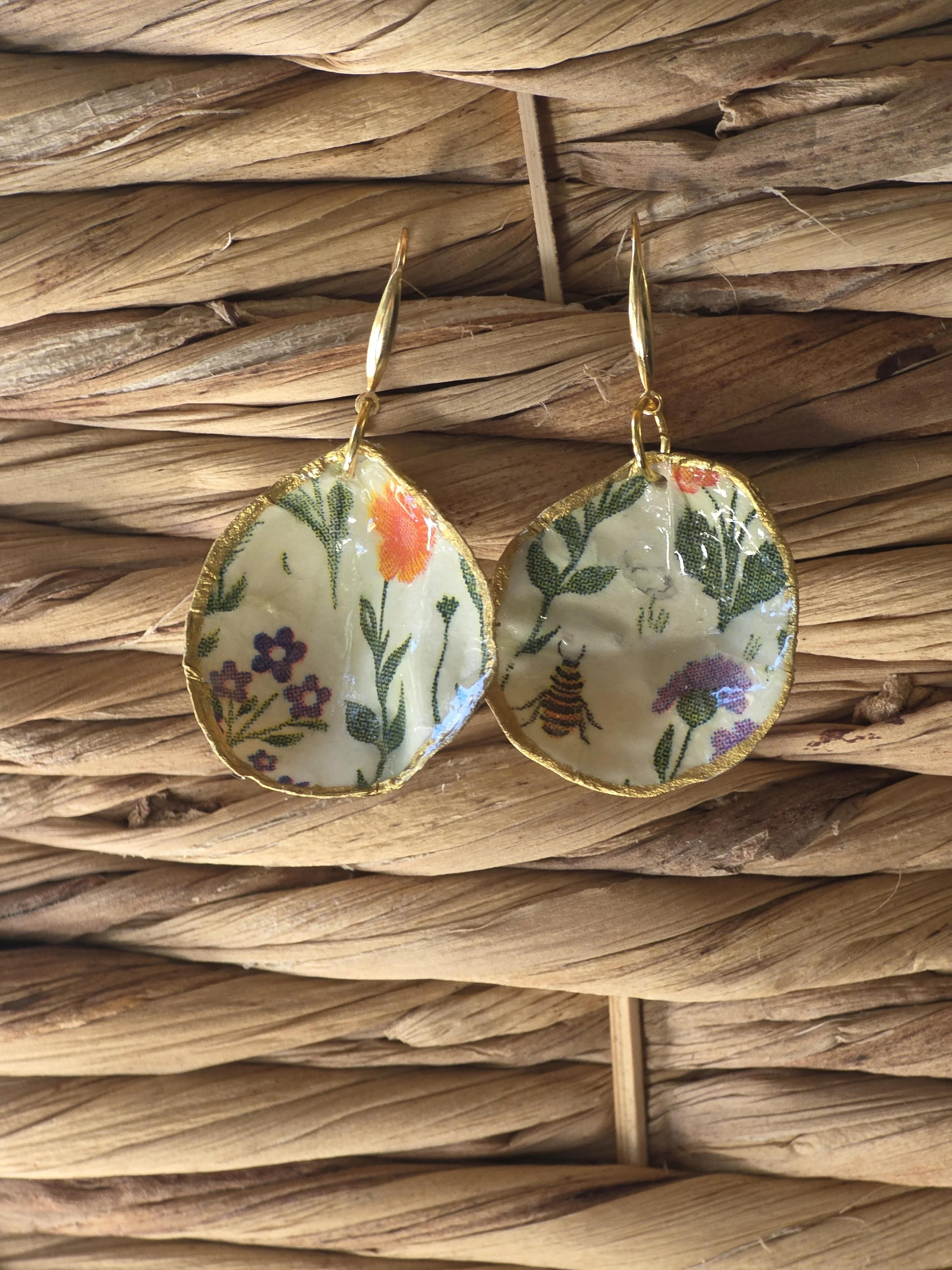 Bumble Bee Oyster Shell Earrings