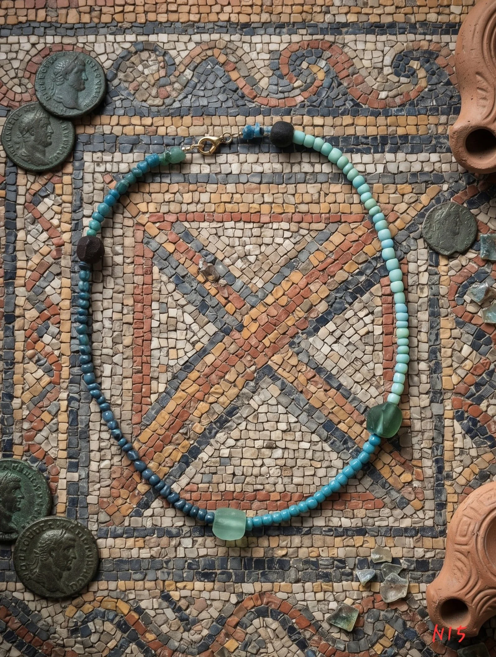 Aqua Ombre Roman Glass Necklace