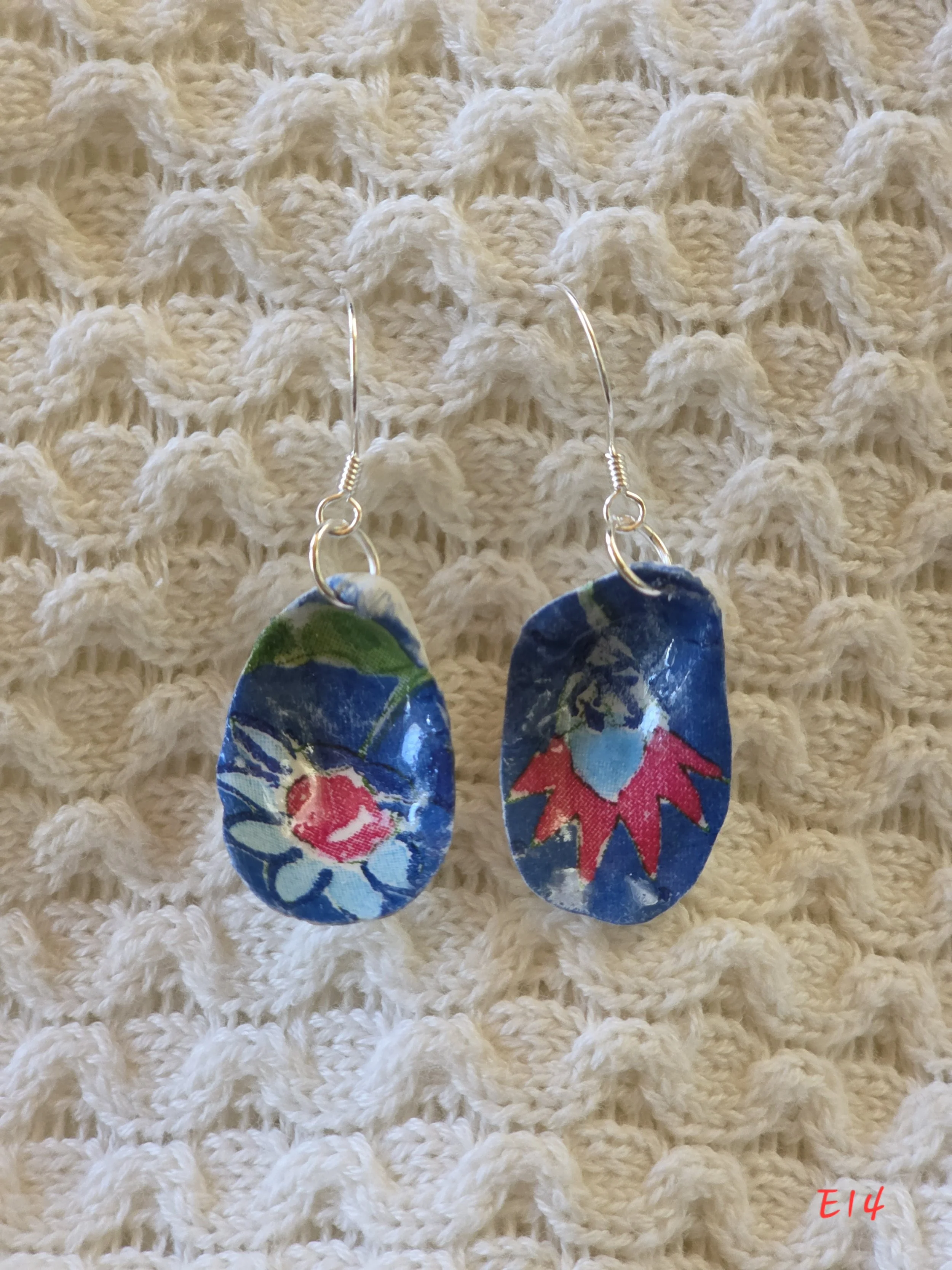 Blue and Pink Flower Oyster Shell Earrings