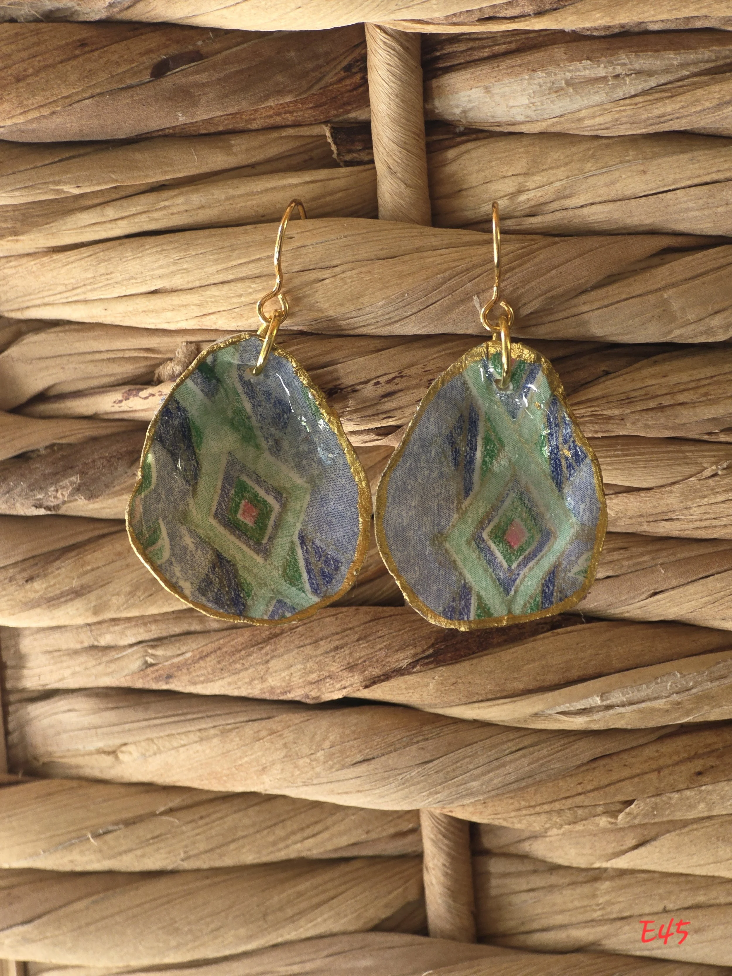 Blue/Green Lattice Oyster Shell Earrings