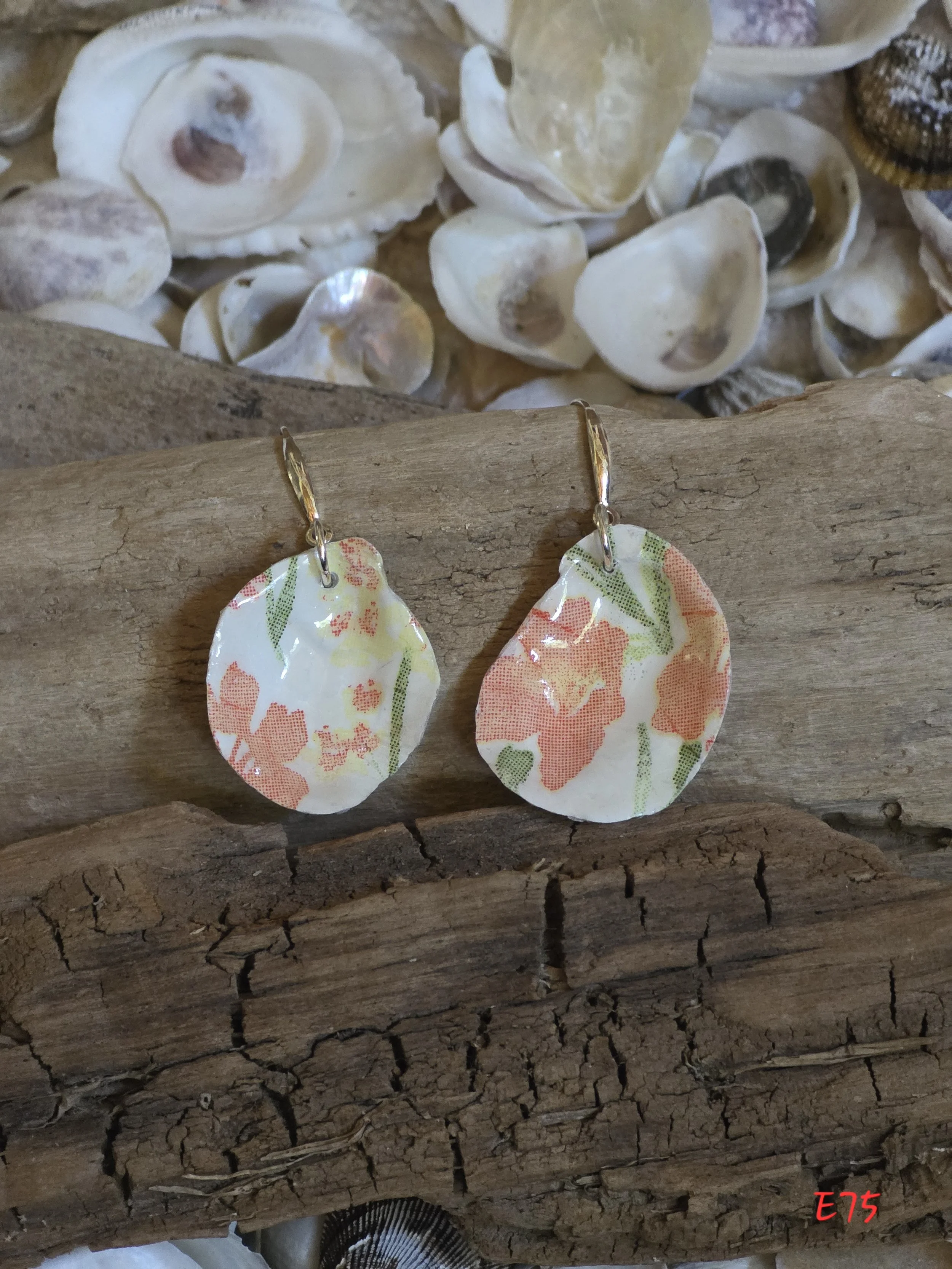Orange Flower Oyster Shell Earrings