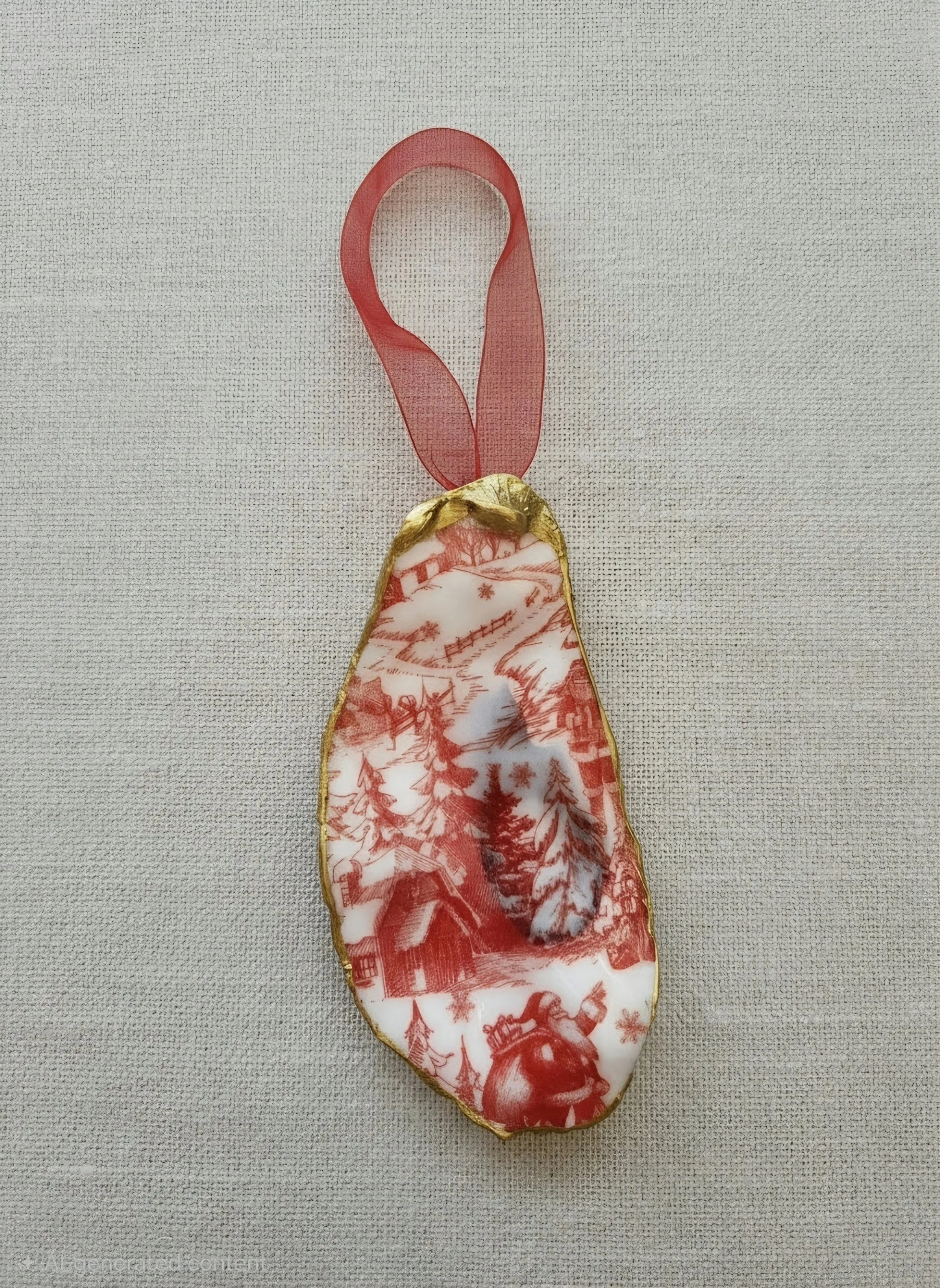 Large Red Toile Oyster Shell Ornament