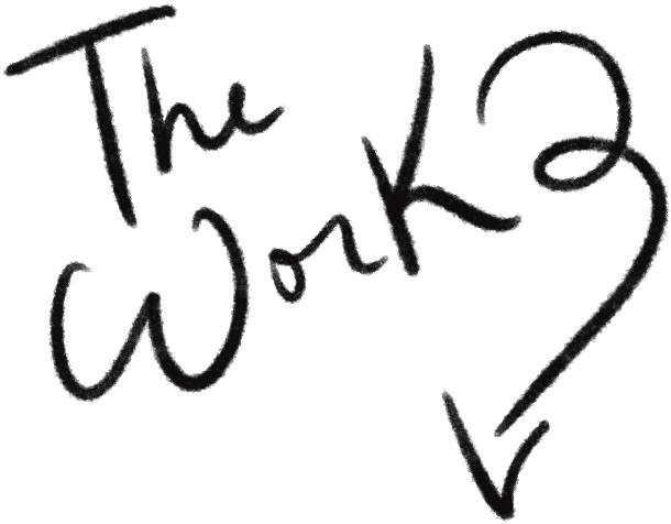 Hand-lettered heading reading "The Work," with an arrow pointing down to the portfolio