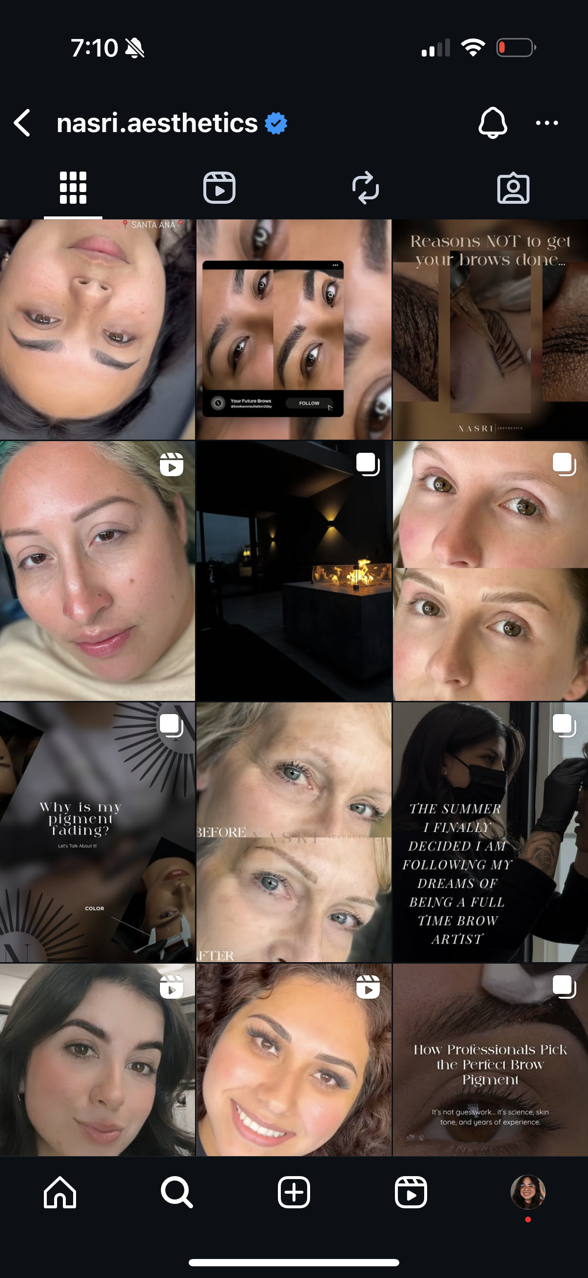 Instagram grid for @nasri.aesthetics, an aesthetics client managed by Poppy House Media social media management