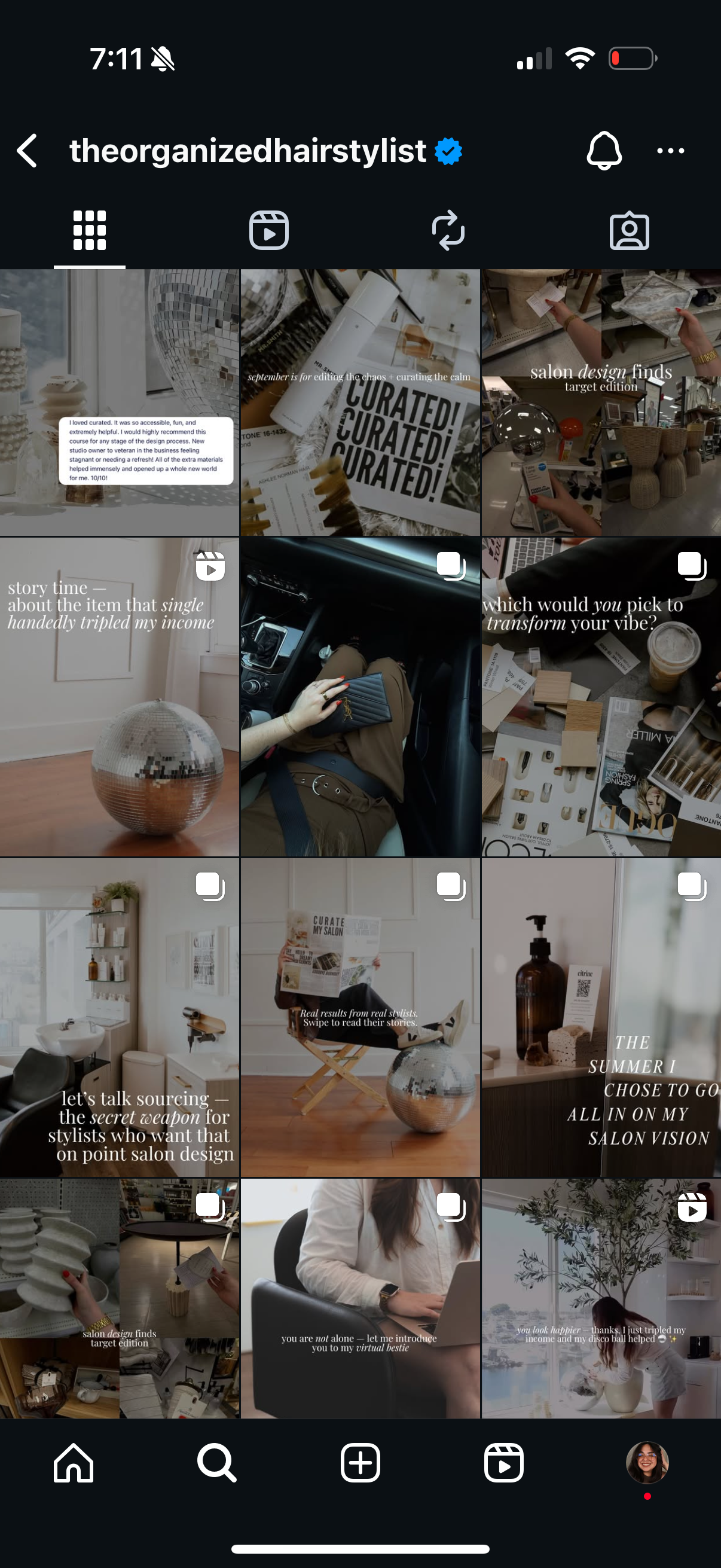 Instagram grid for @theorganizedhairstylist, a social media client of Poppy House Media