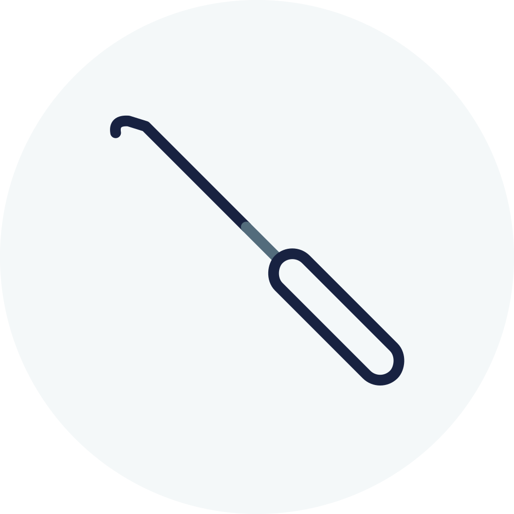 A fishing bobber, with a circular shape and a line extending from the top.