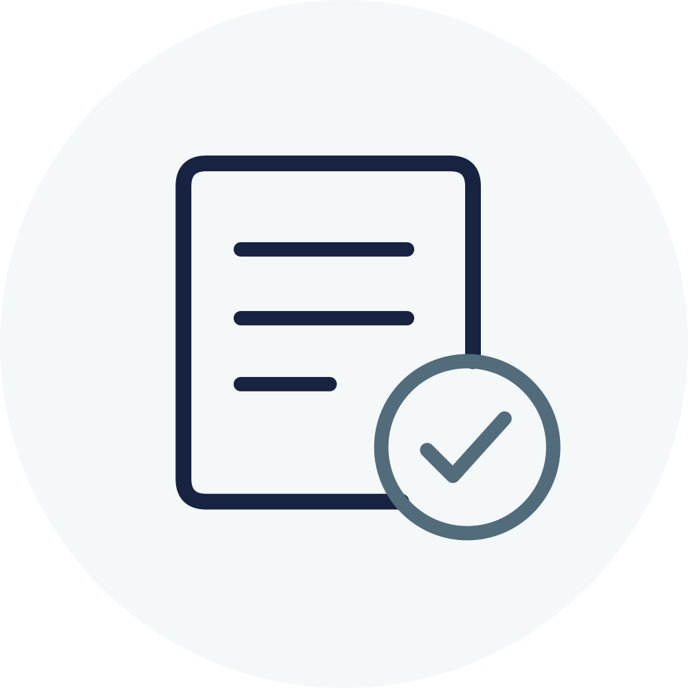 Document icon with a checkmark indicating completed or approved status.