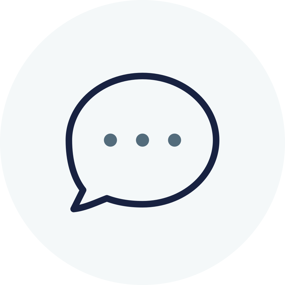 A speech bubble icon with three dots inside, representing communication or messaging.