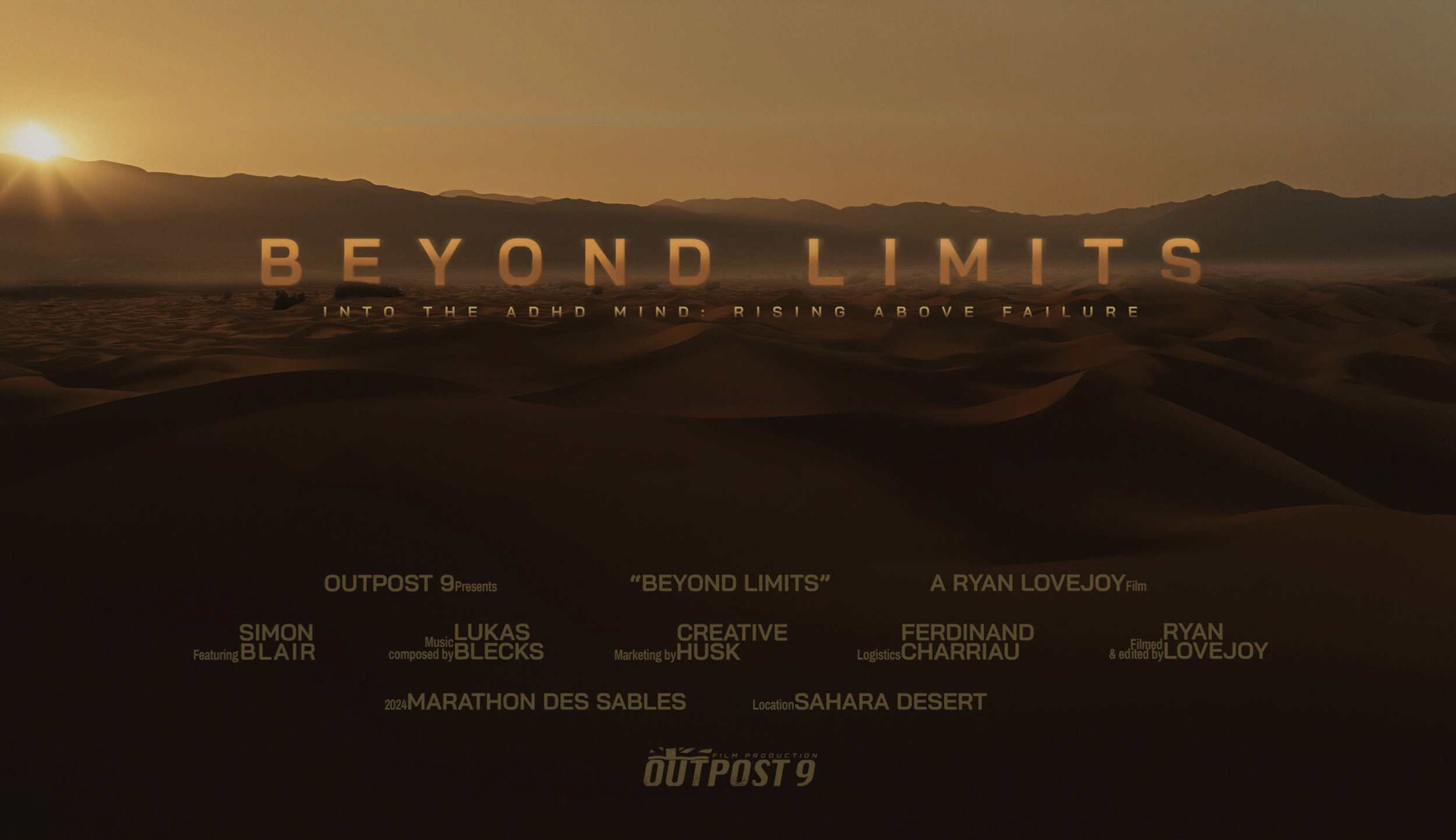 Beyond Limits documentary title artwork over desert dunes