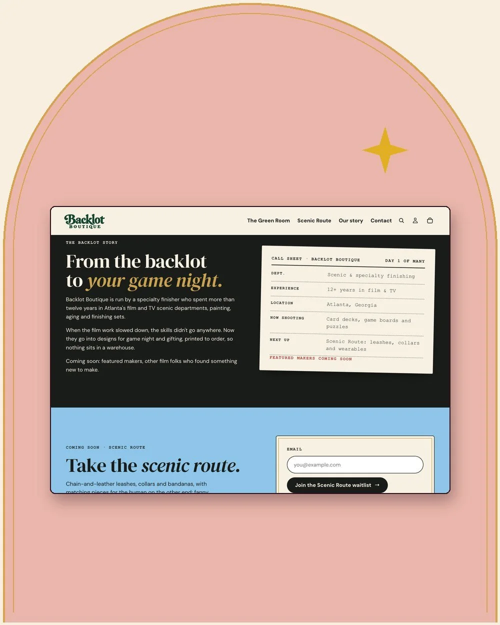 Shopify build · The Backlot Story section