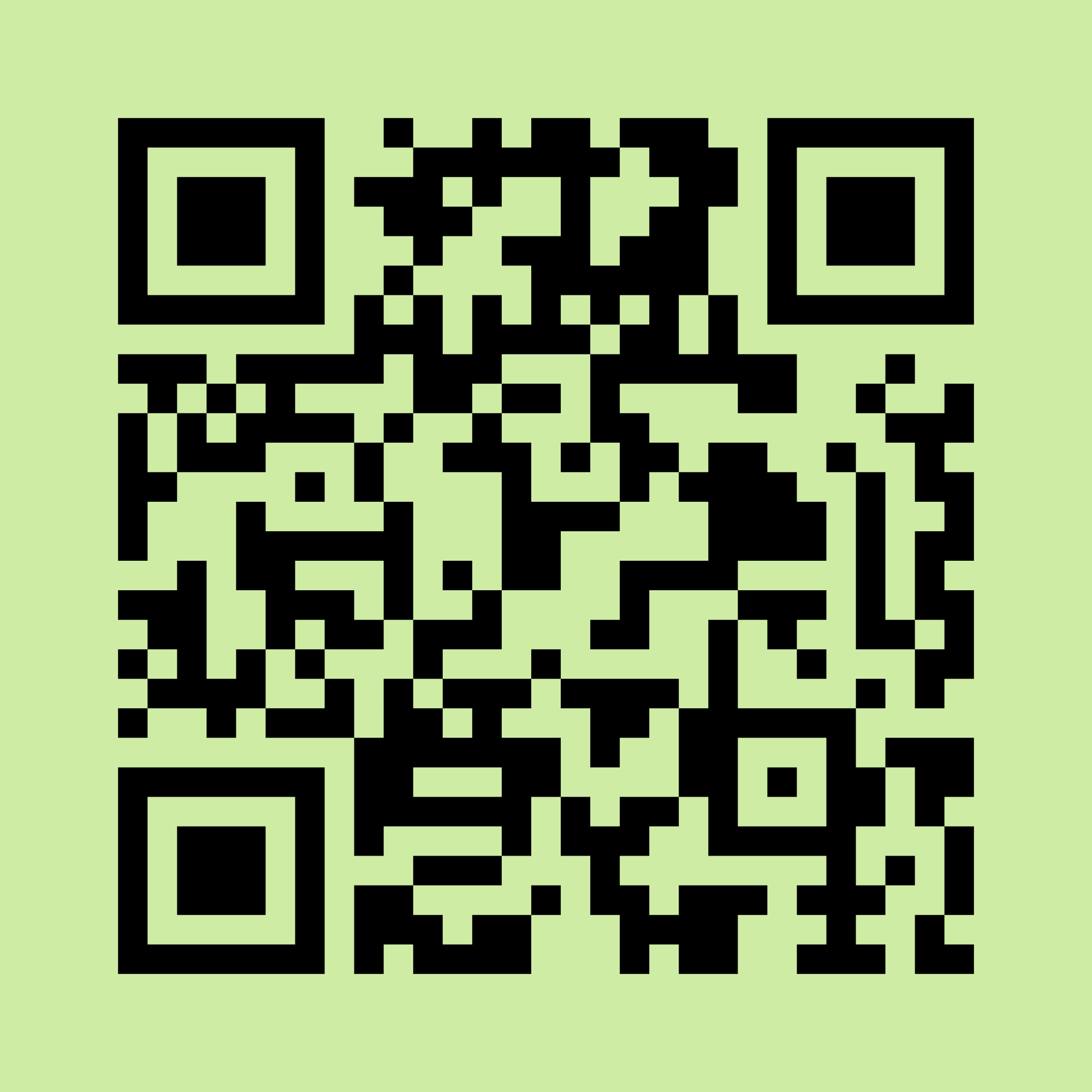 Black and white QR code on a light green background.