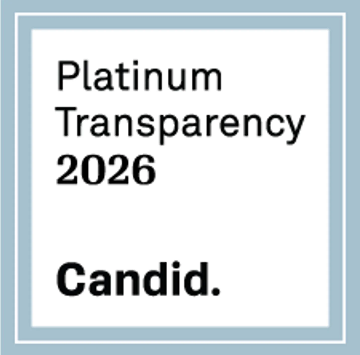 Close-up of a badge or sticker with the text 'Platinum Transparency 2026' and part of another word beginning with 'Candi' visible.