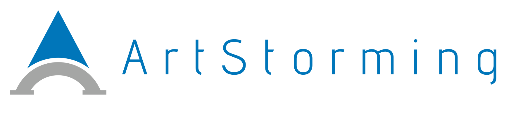 Art Storming logo with stylized graphic of an arch and a blue triangle on top.