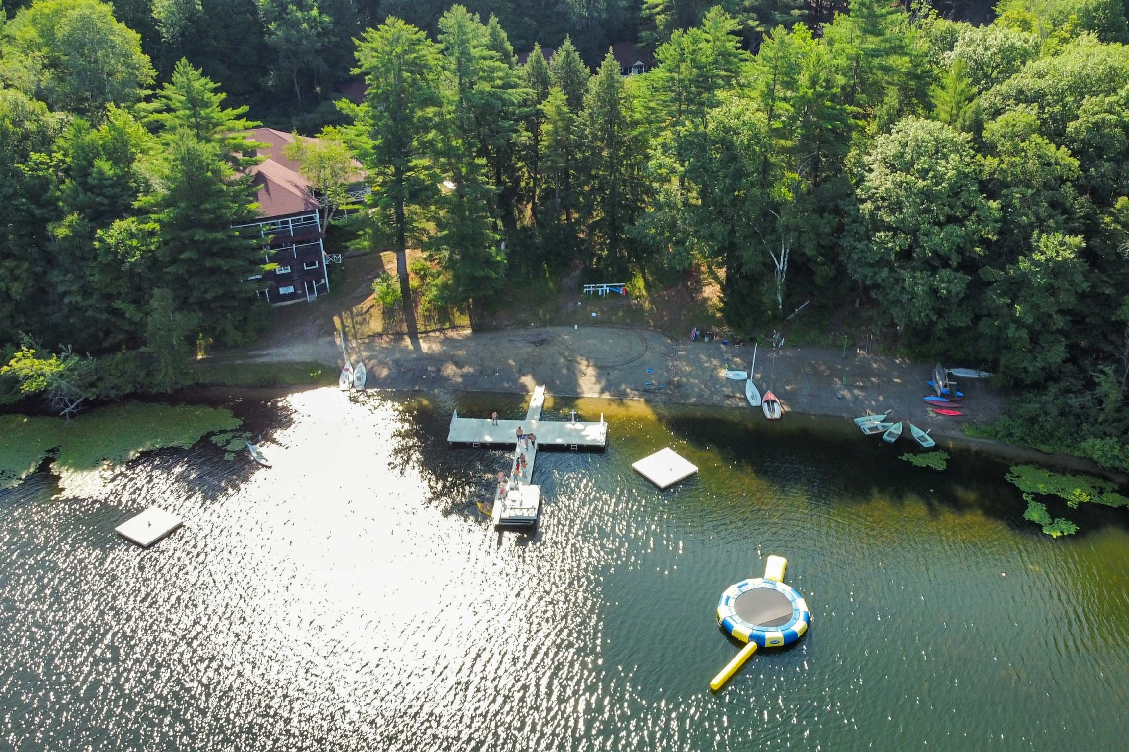 Aerial view of Wachusett's beach and waterfront on Lake Hortonia .