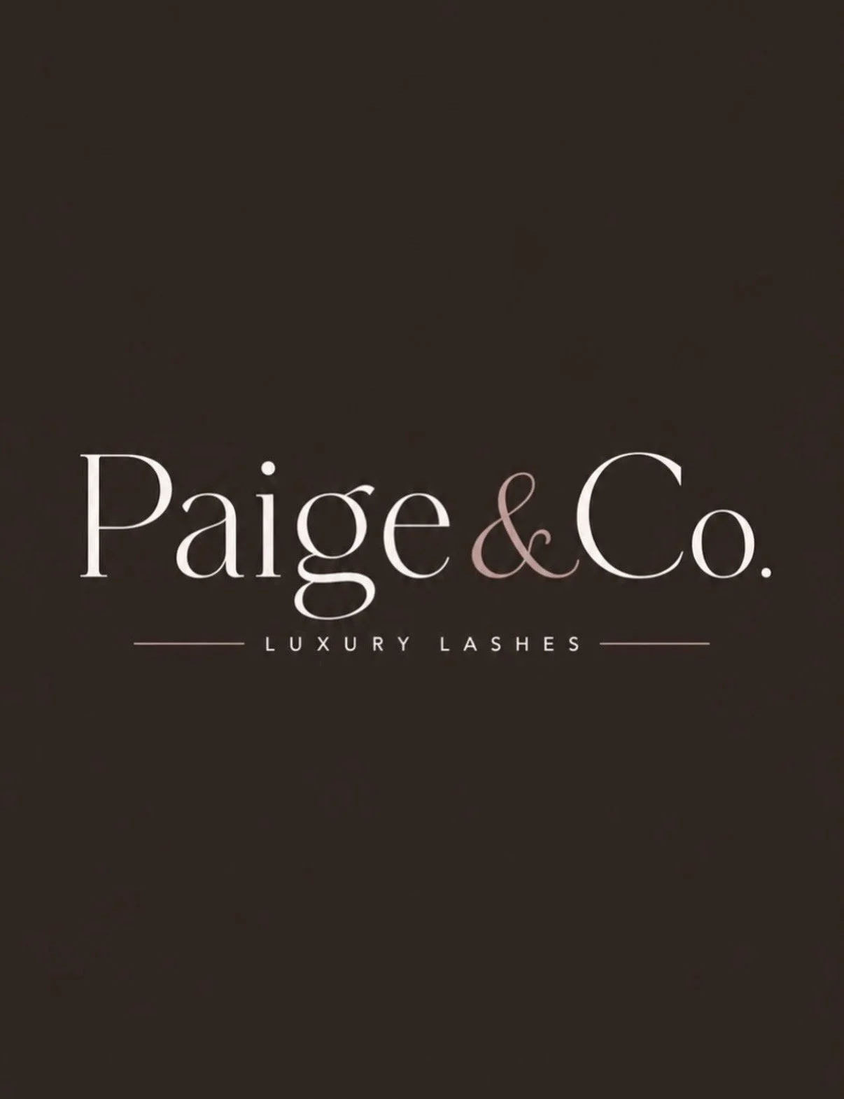 Logo for Paige & Co., luxury eyelash brand, on a dark background with elegant text.