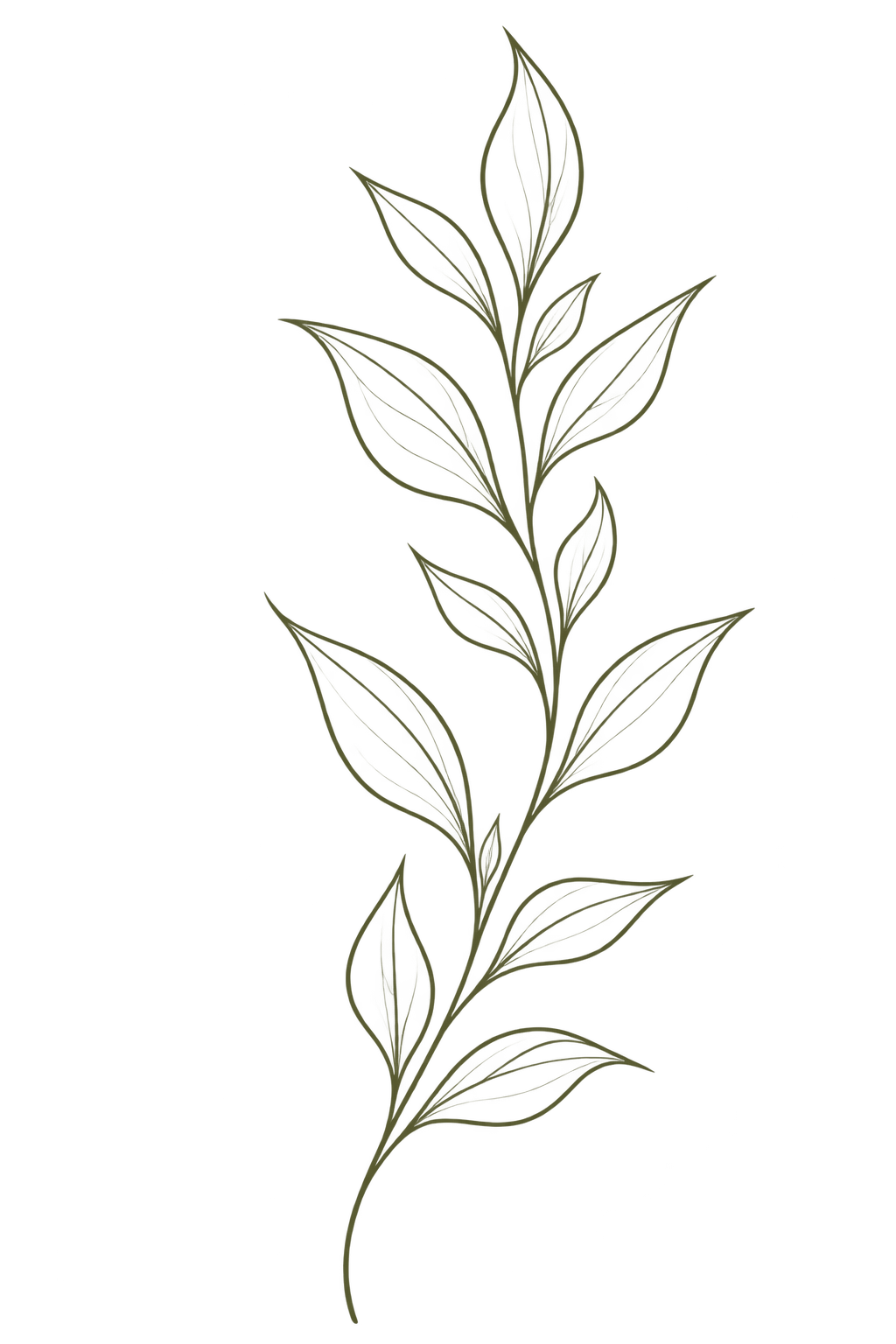 A line drawing of a green leafy plant on a black background.