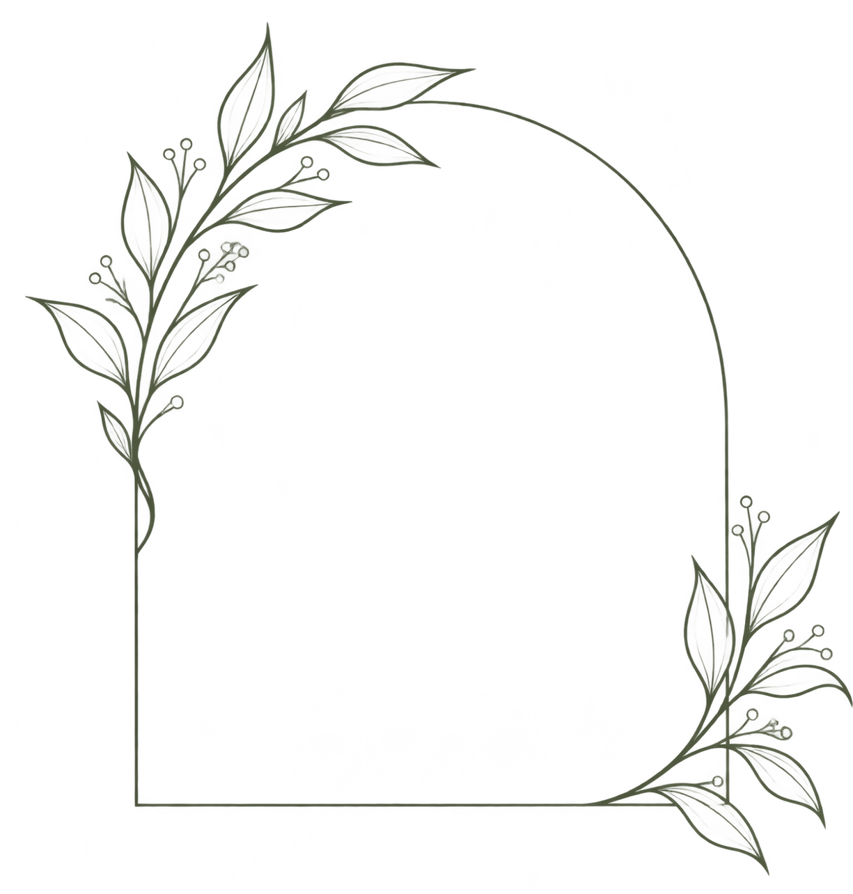 Decorative square frame with intricate leaf and vine designs in the top left and bottom right corners.