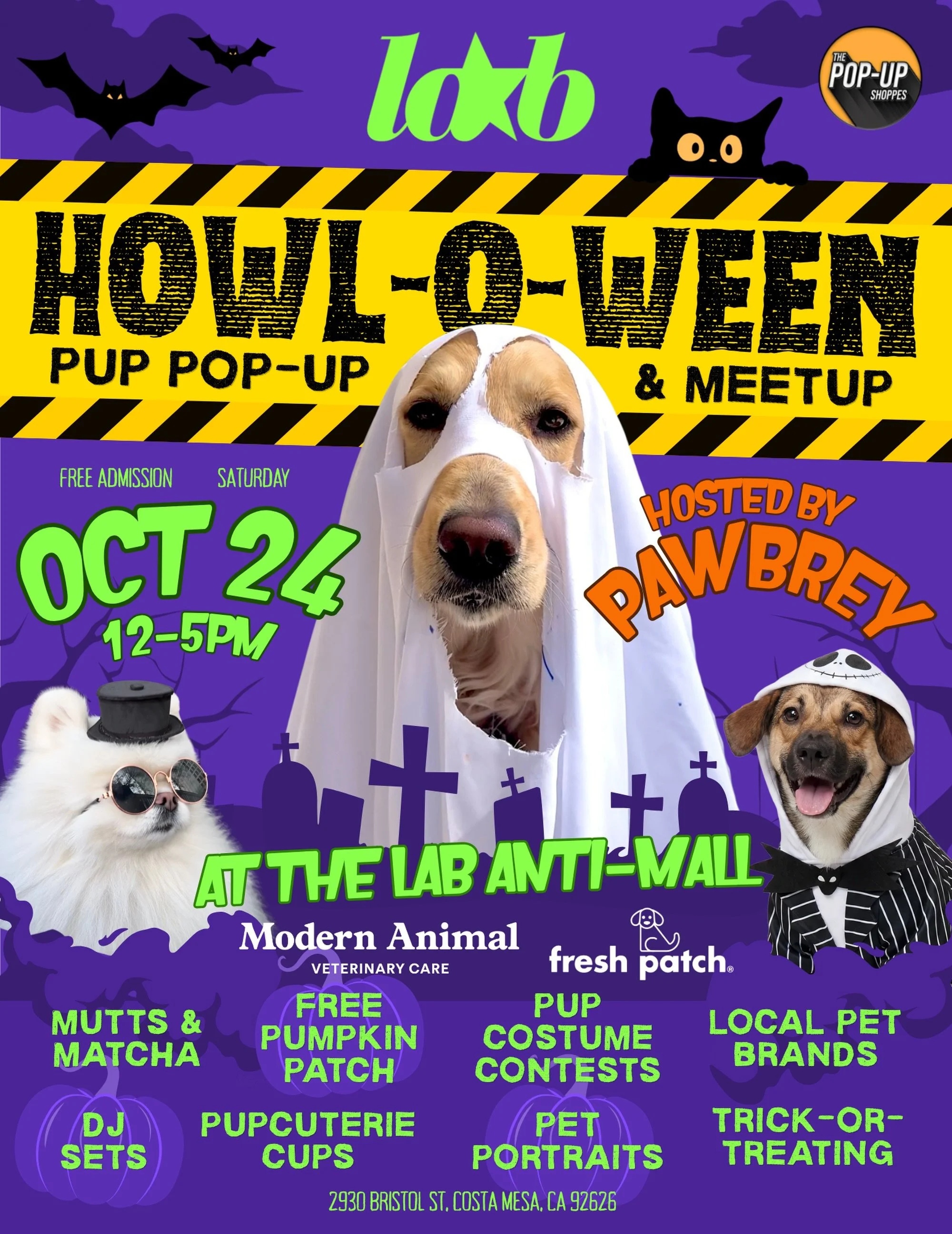 HOWL-O-WEEN is taking over The LAB Anti-Mall 🎃🐾

Join us Saturday, October 24 from 12&ndash;5 PM for our Howl-O-Ween Pup Pop-Up &amp; Meetup, hosted by @pawbrey_ 

Bring your pup, bring the family, and come dressed up. We&rsquo;re turning The LAB i
