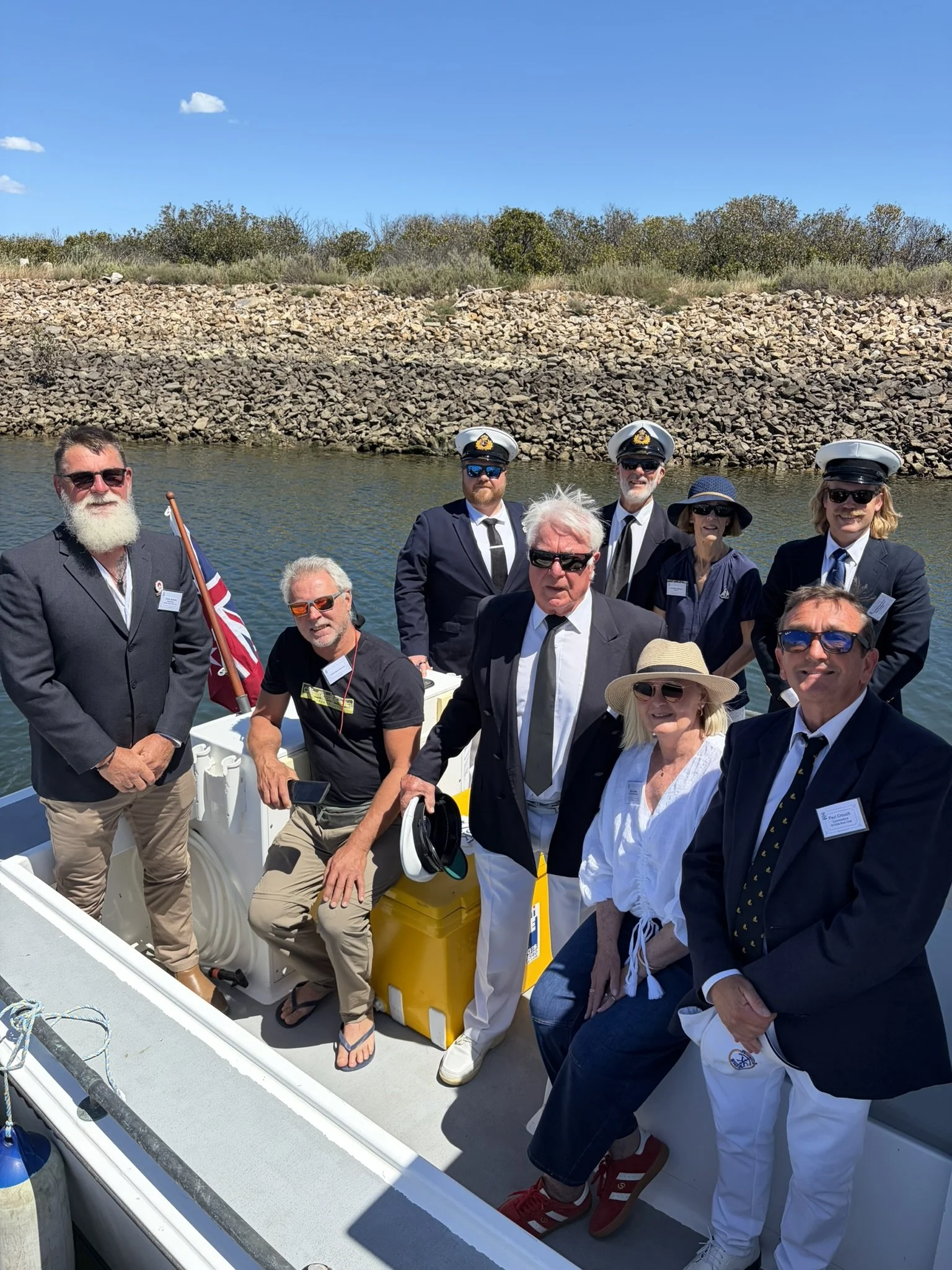 The 2026 Sail Past Official Guests aboard "The Duchess" preparing to embark for the sail past.