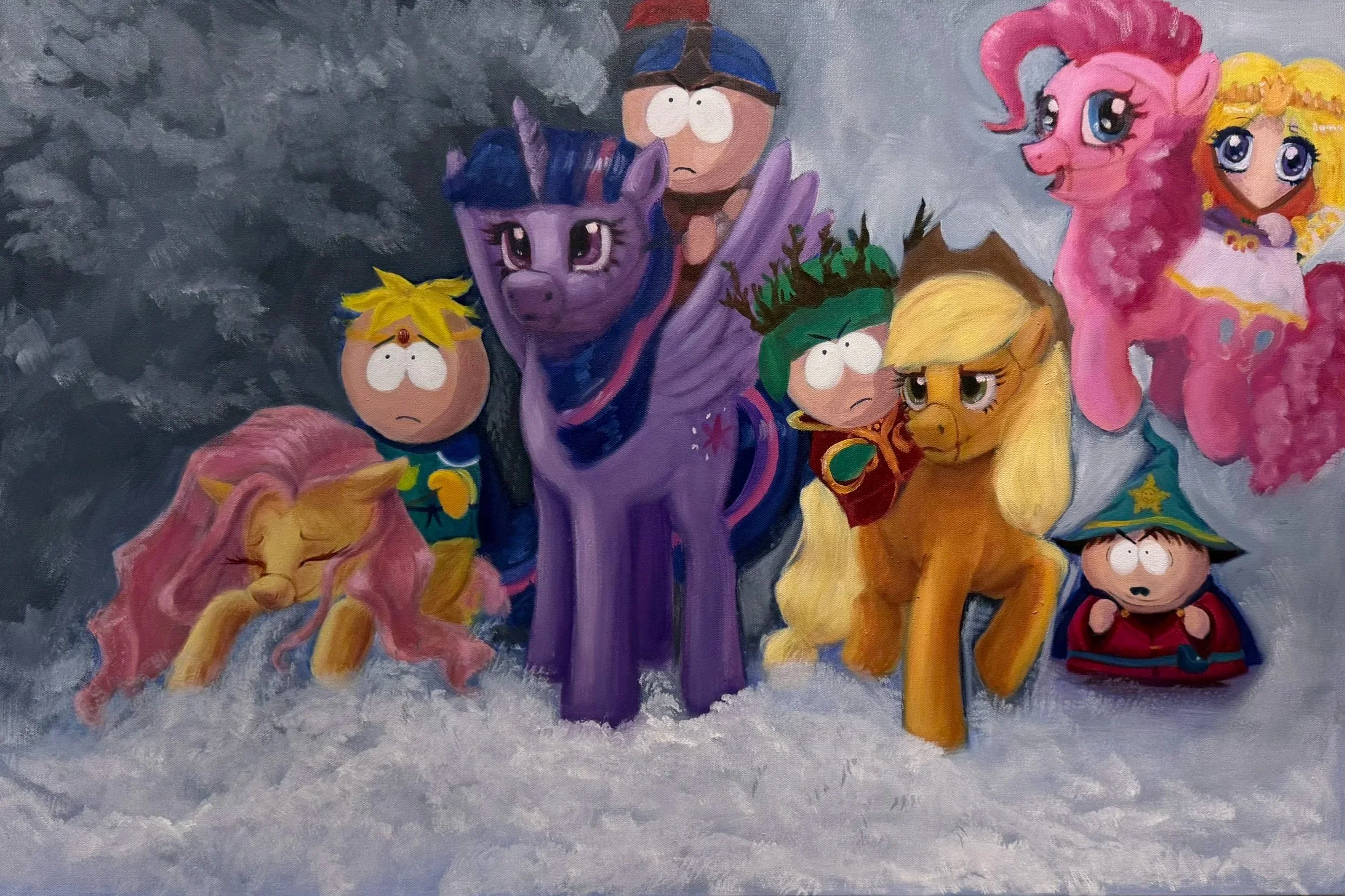 The South Park Kids Ride Ponies Into Battle, 24 x 36 in, oil on canvas, 2026