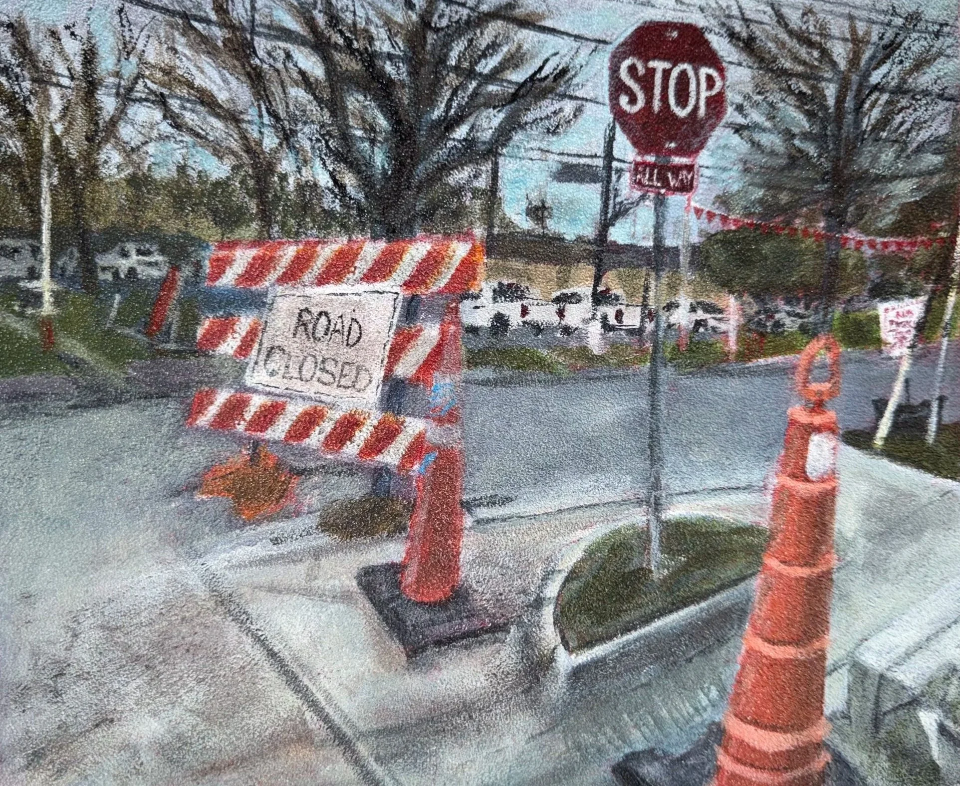I hate construction, 8 x 10 in, acrylic on 60 grit sandpaper, 2026