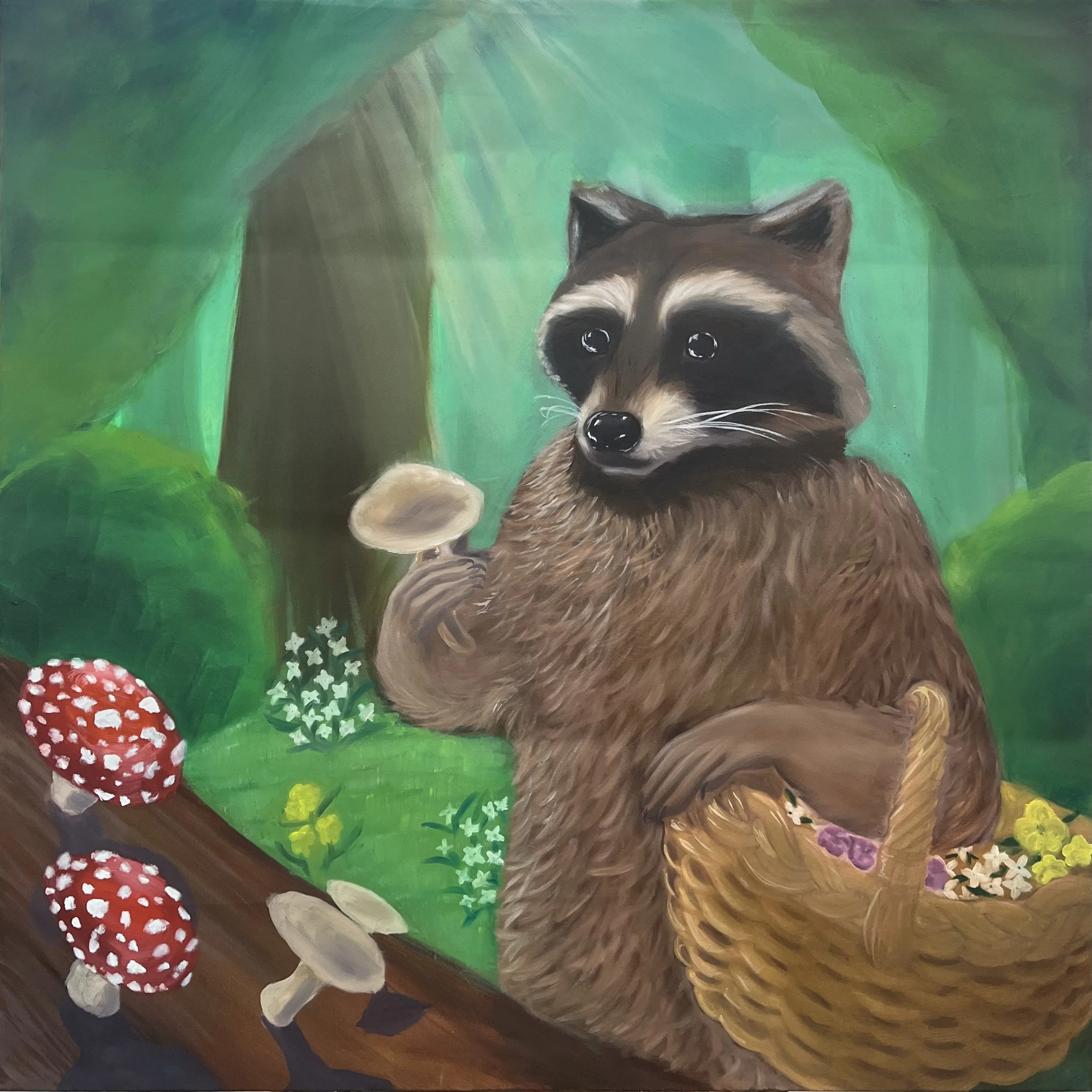 Foraging, 40 x 40 in, oil on canvas, 2025