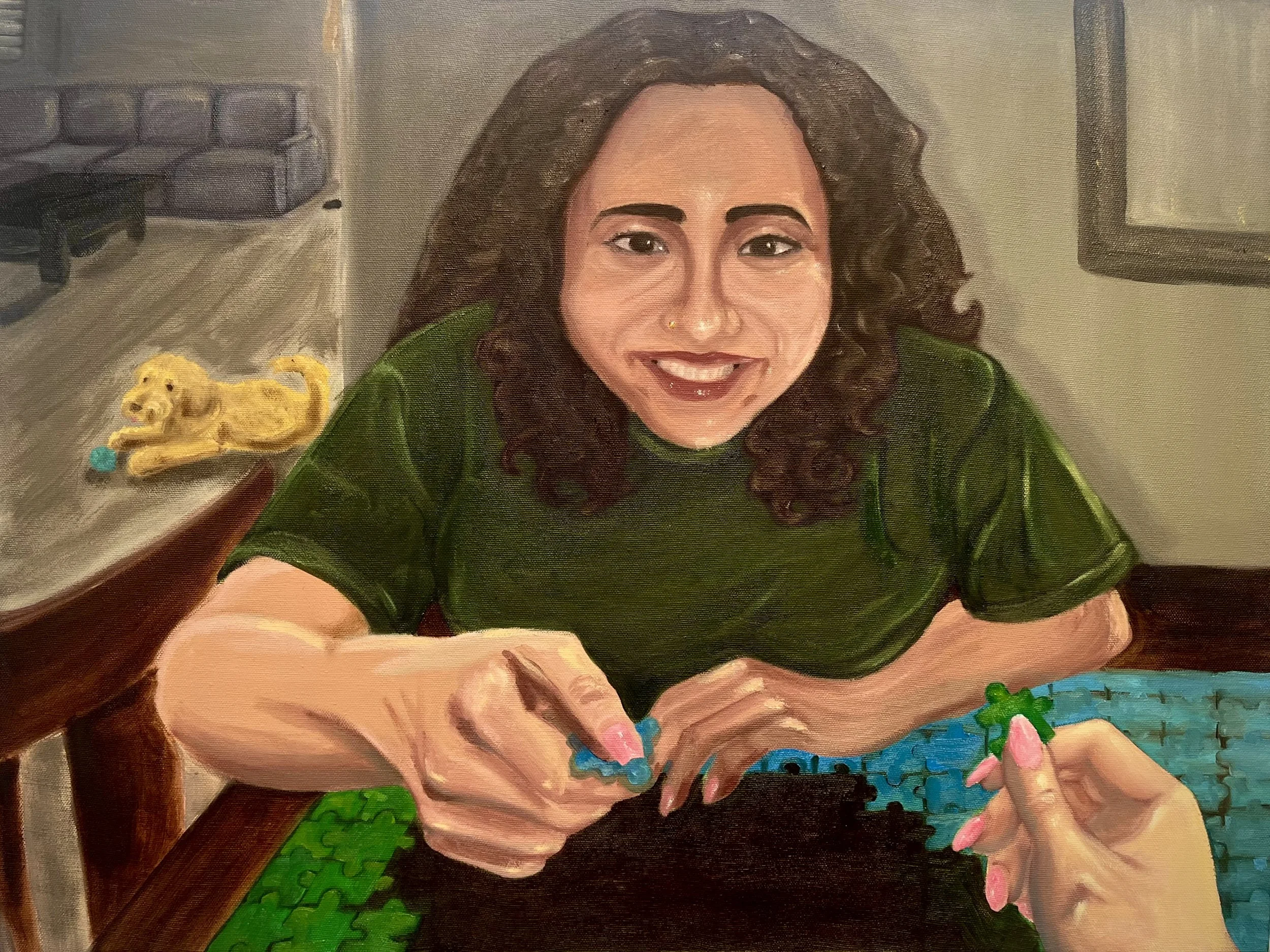 Puzzle Night!, 18 x 24 in, oil on canvas, 2025