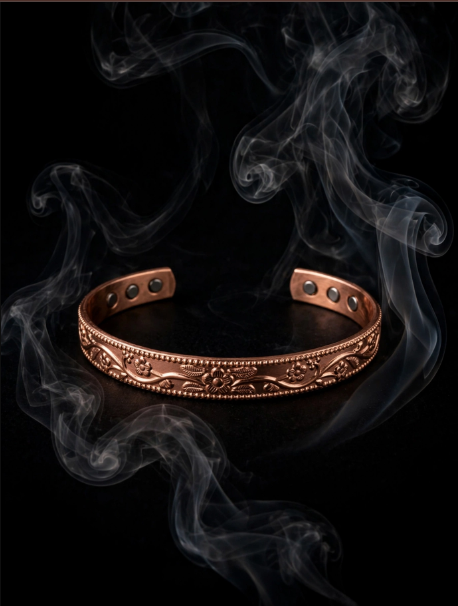 Floral Vintage Copper Magnetic Cuff.