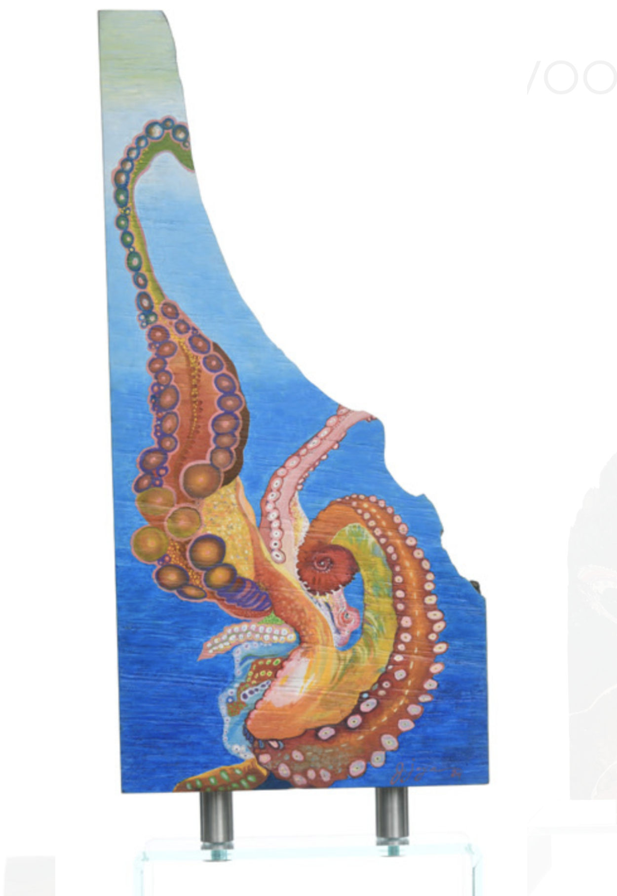 A painted depiction of the human digestive system on a vertical panel.