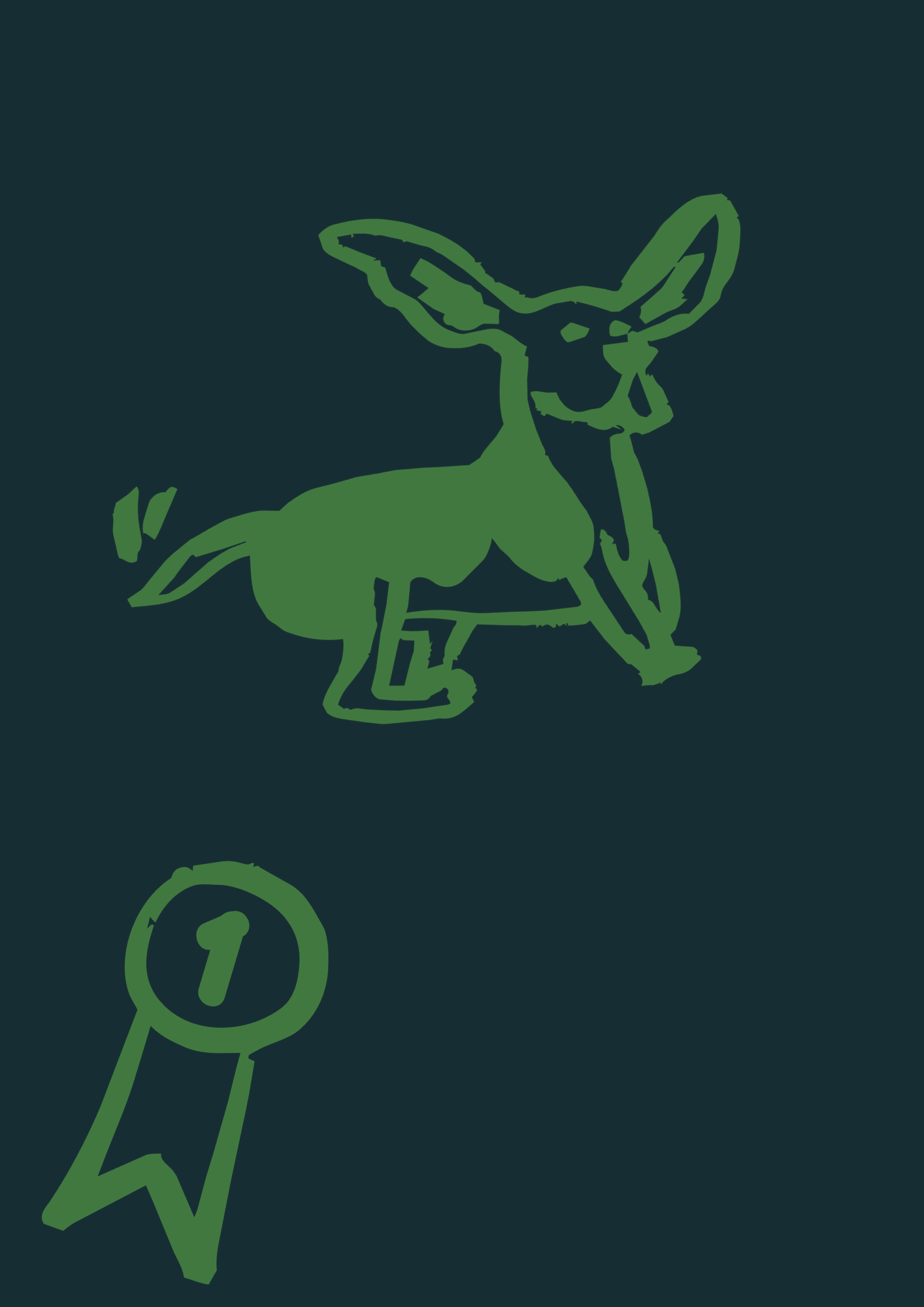 Ilustración de una liebre en línea de estilo sketch en color verde sobre fondo oscuro.