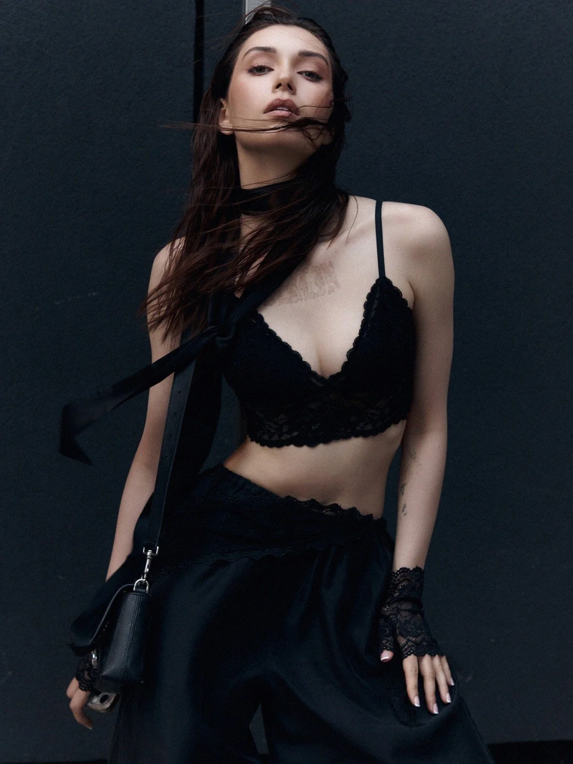 Professional fashion model in a black editorial look – Noirvellel