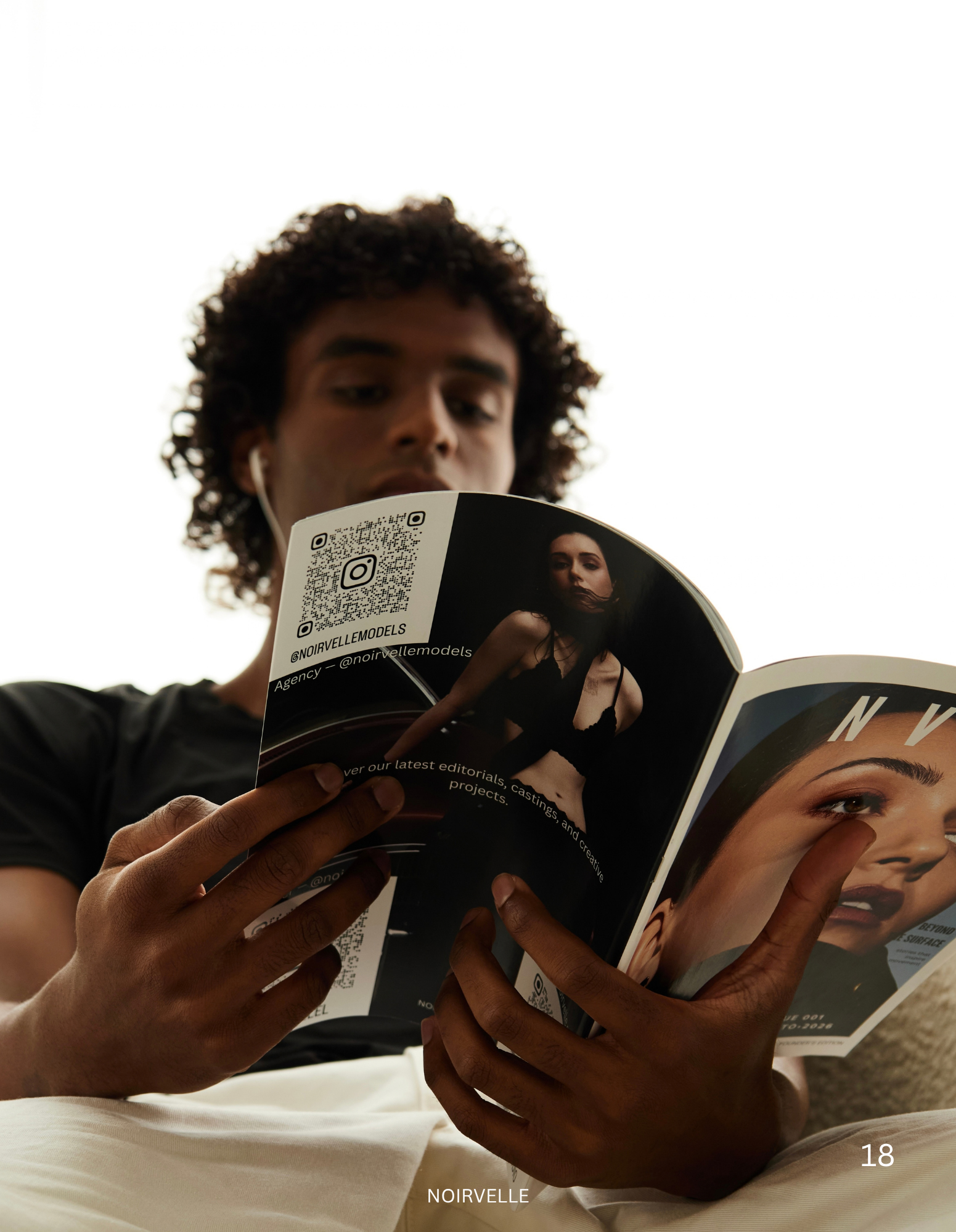 Editorial portrait of male model reading a fashion magazine – Noirvellel
