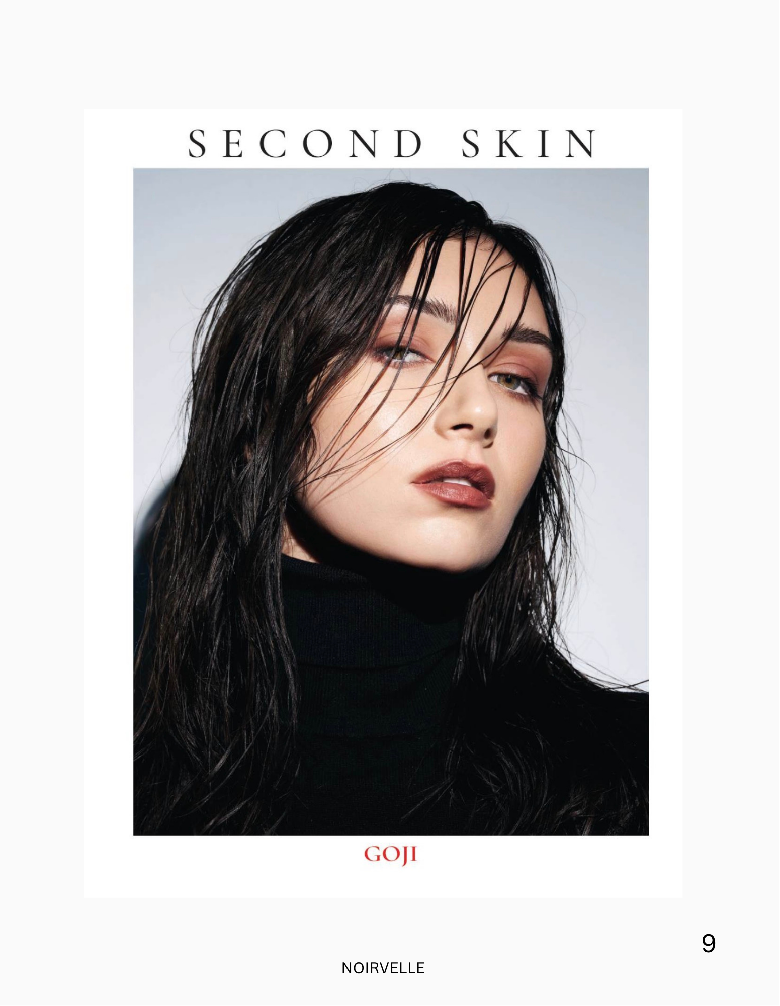 NOIRVELLE Magazine “Second Skin” fashion editorial cover featuring a female model with wet-look hair.