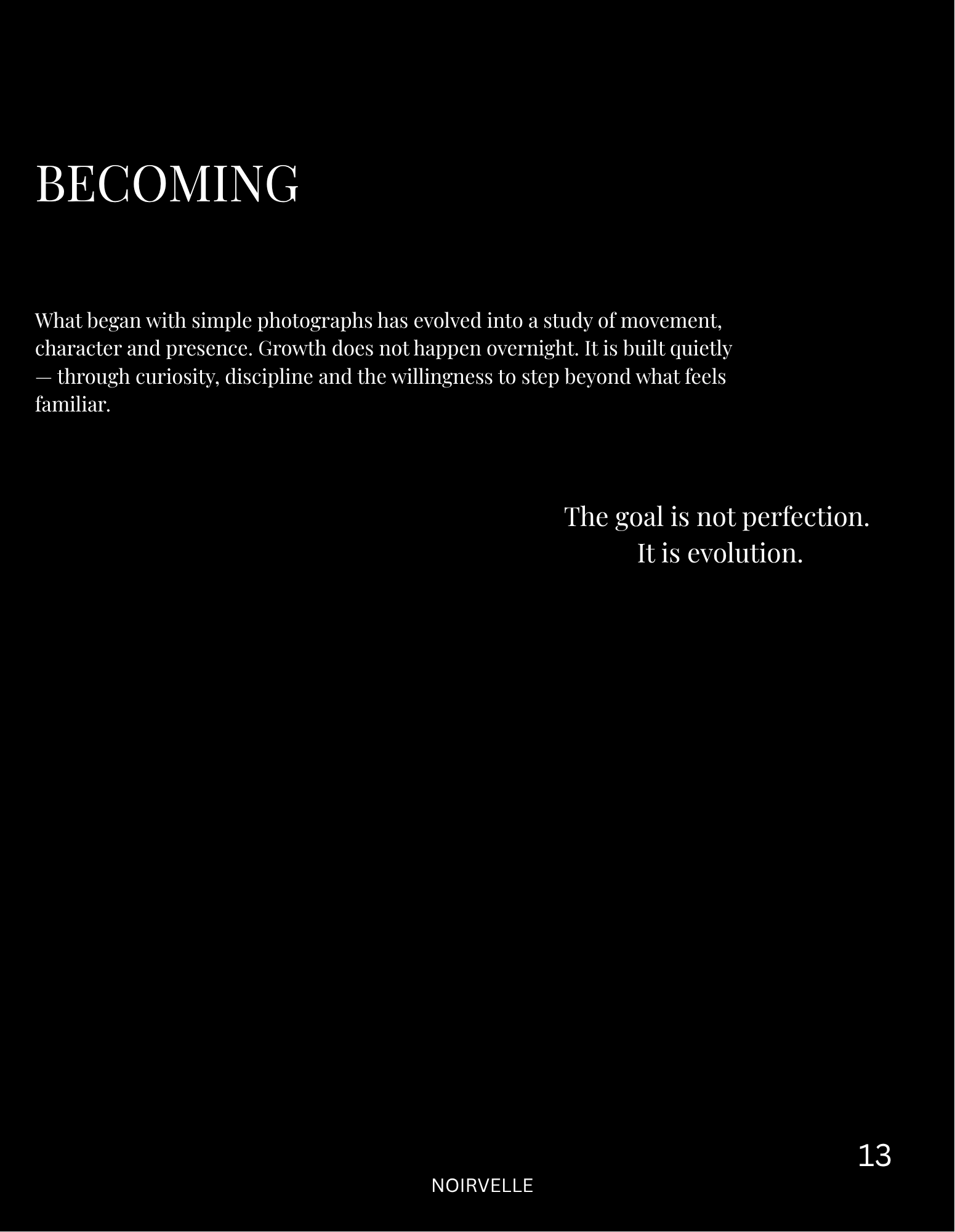 Becoming – Noirvellel editorial page about growth and evolution