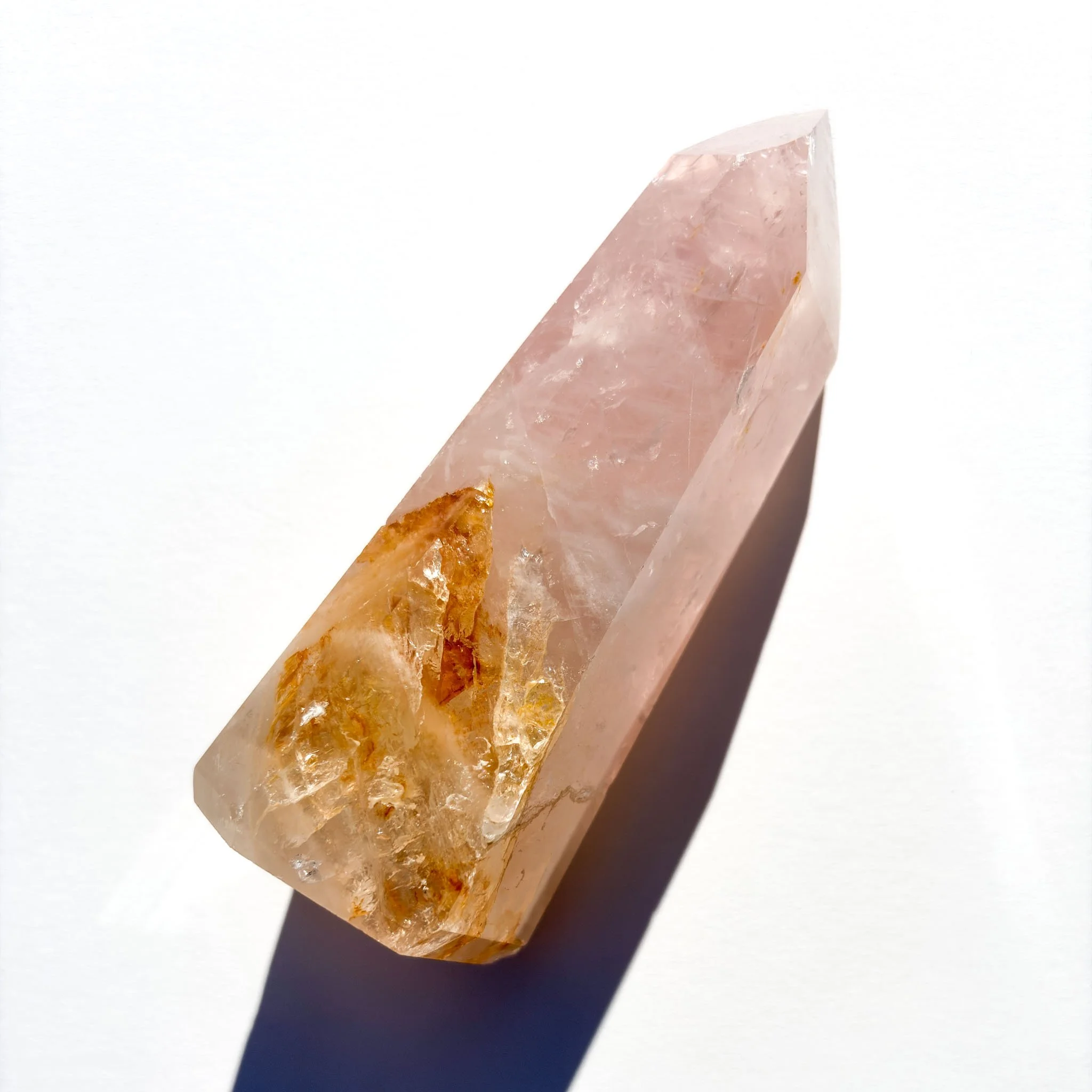 Rose Quartz & Golden Healer Crystal Tower